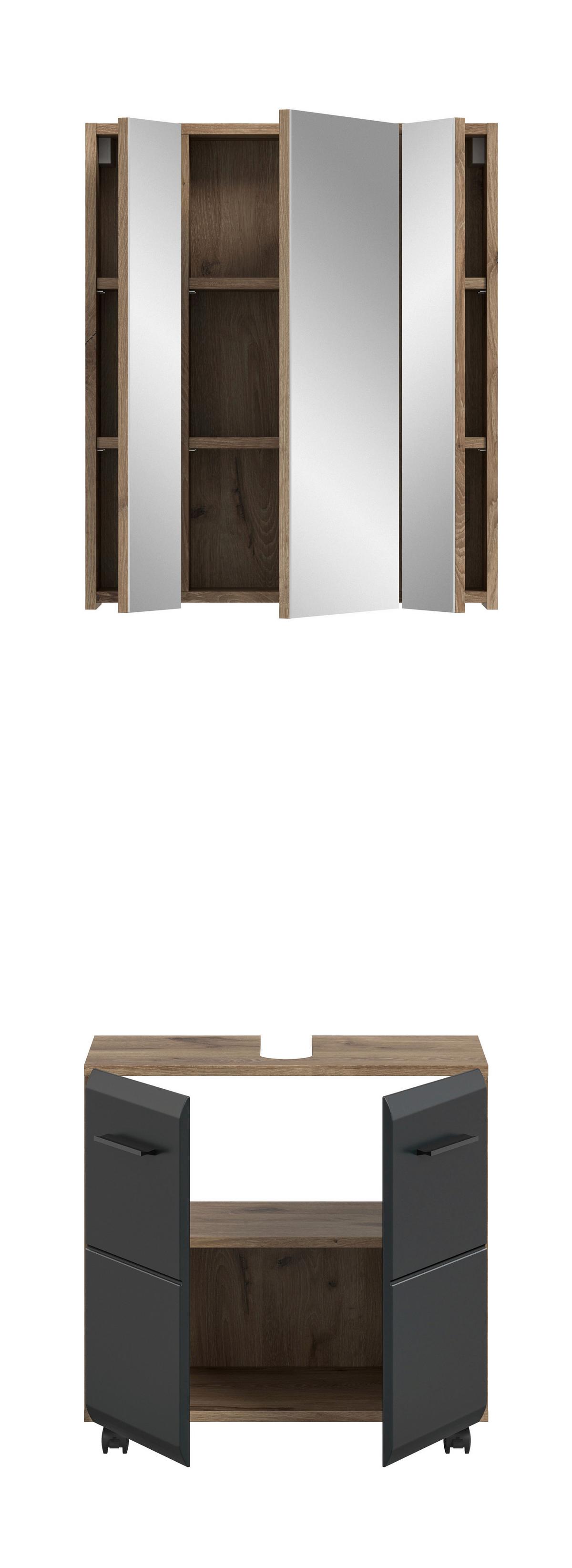 Badezimmer ICE Schwarz, Eiche dunkel B: 60 cm - Eiche dunkel/Schwarz, Trend, Glas/Holzwerkstoff (60cm) - MID.YOU
