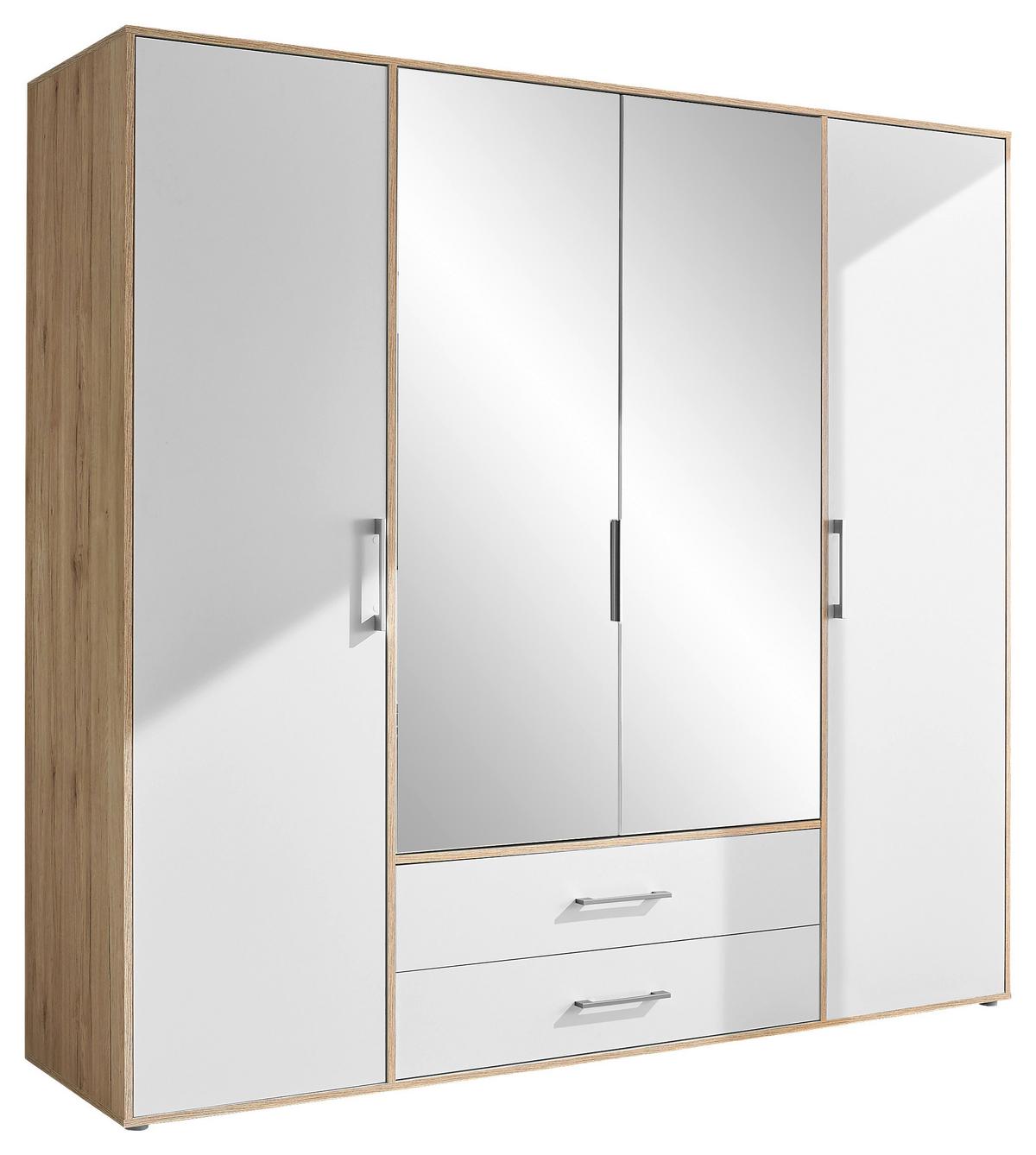 Šatníková skriňa LEMBO - biela/strieborná, Konventionell, kompozitné drevo/plast (206/195/60cm)