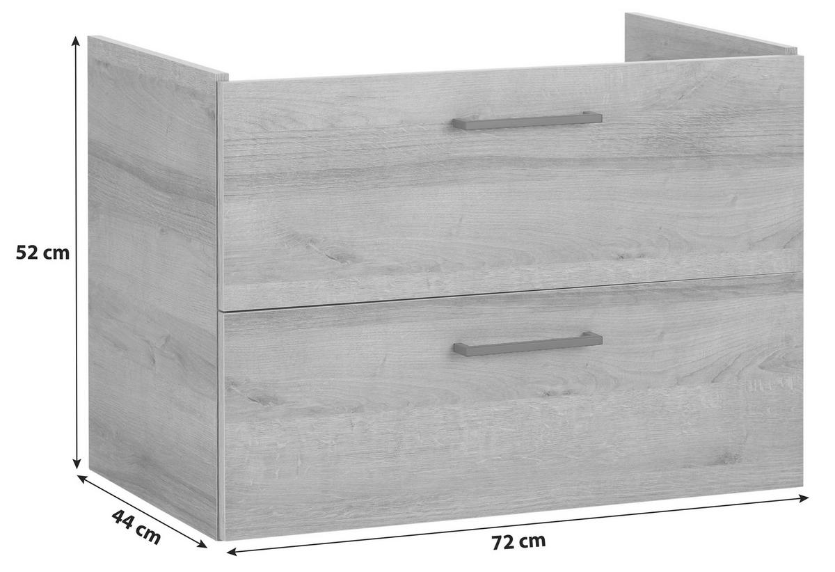 Waschbeckenunterschrank Bavelli B: 72 cm Eiche Dekor - Eichefarben, KONVENTIONELL, Holzwerkstoff (72/52/44cm)