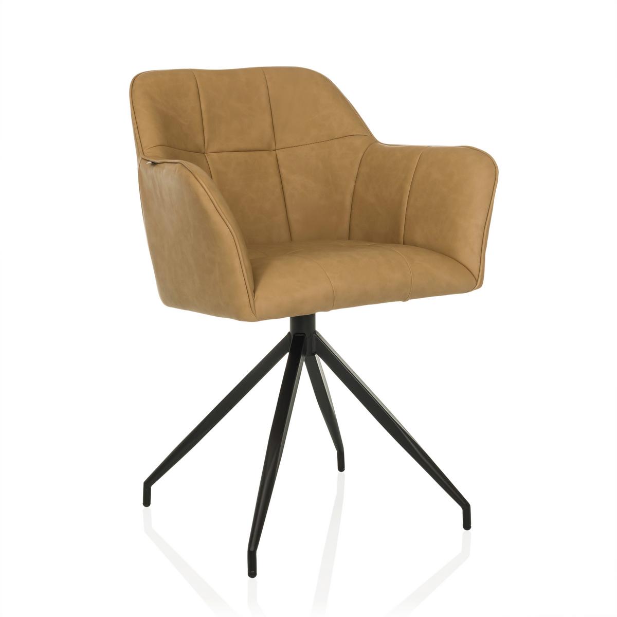 Armlehnstuhl Elverum Cognac B: 61 Cm - Cognac/Schwarz, MODERN, Leder/Metall (61/90/56cm) - MID.YOU