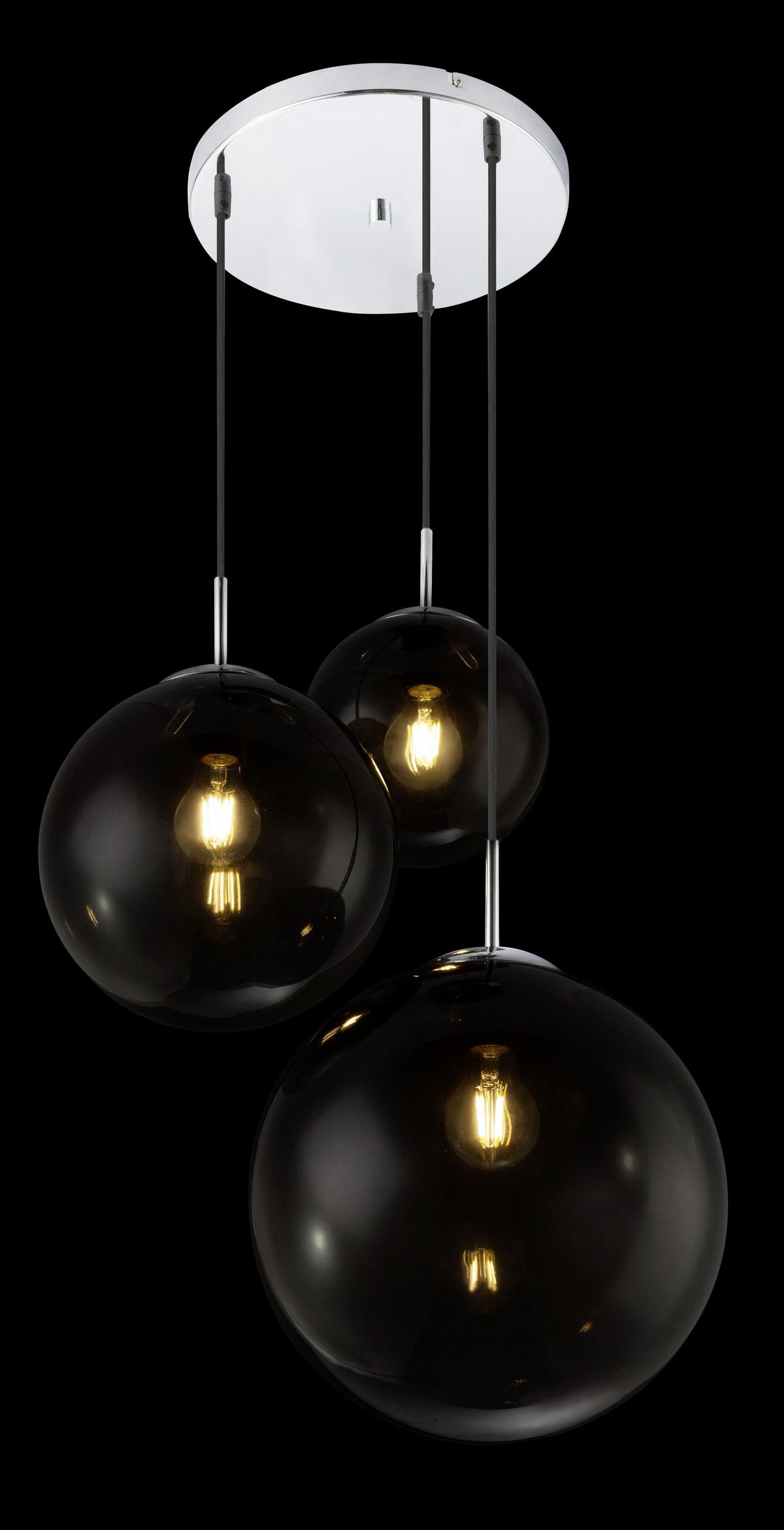 Hängeleuchte Varus H: 120 Cm 3-Flammig, Dynamisches Design - Chromfarben/Grau, Design, Glas/Metall (51/120cm) - Globo