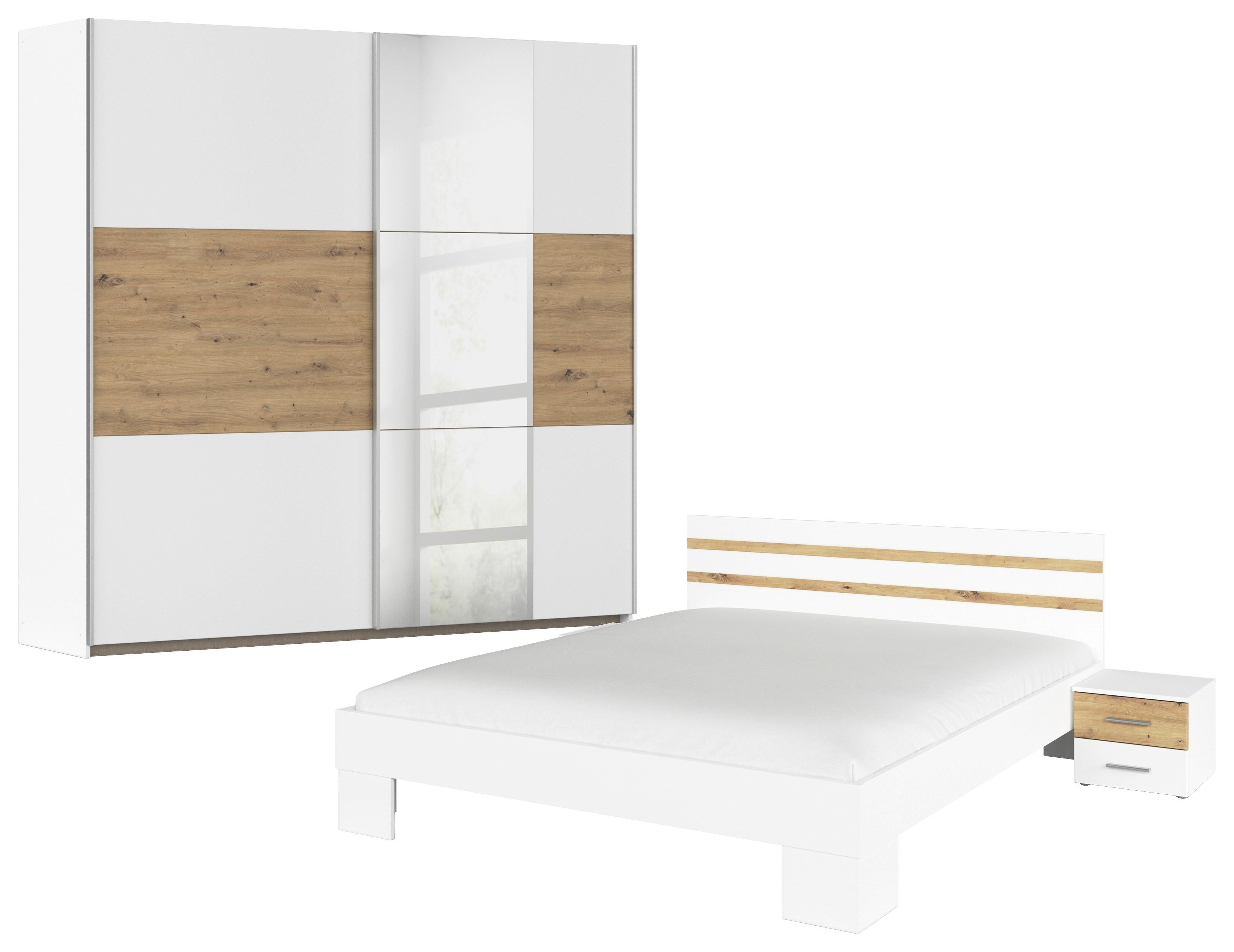 Schlafzimmer Foster - Weiß/Eiche Artisan, KONVENTIONELL, Holzwerkstoff