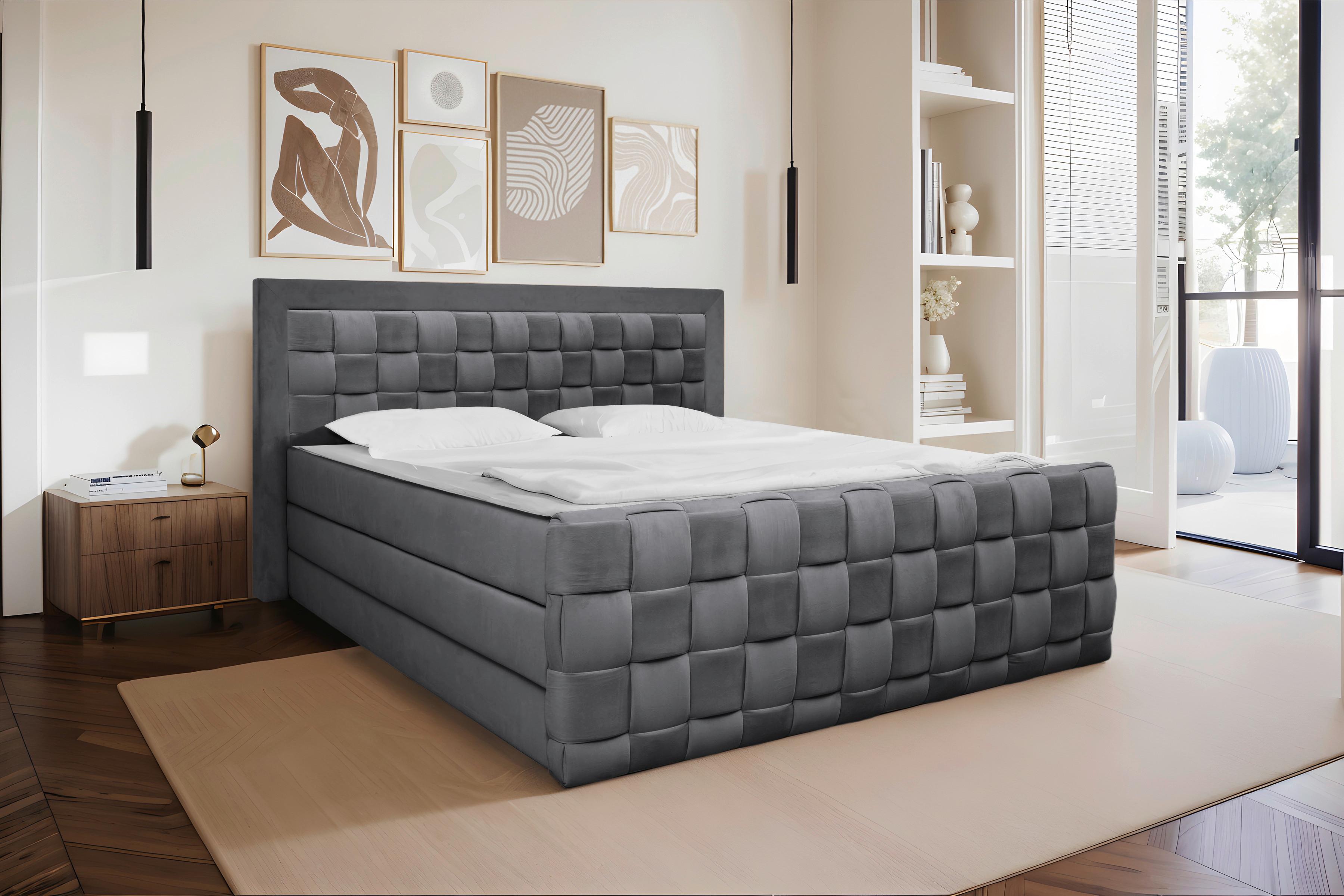 Boxspringbett Grenada Graphitfarben Lf: 180x200 cm - Graphitfarben, MODERN, Textil (180/200cm) - Livetastic