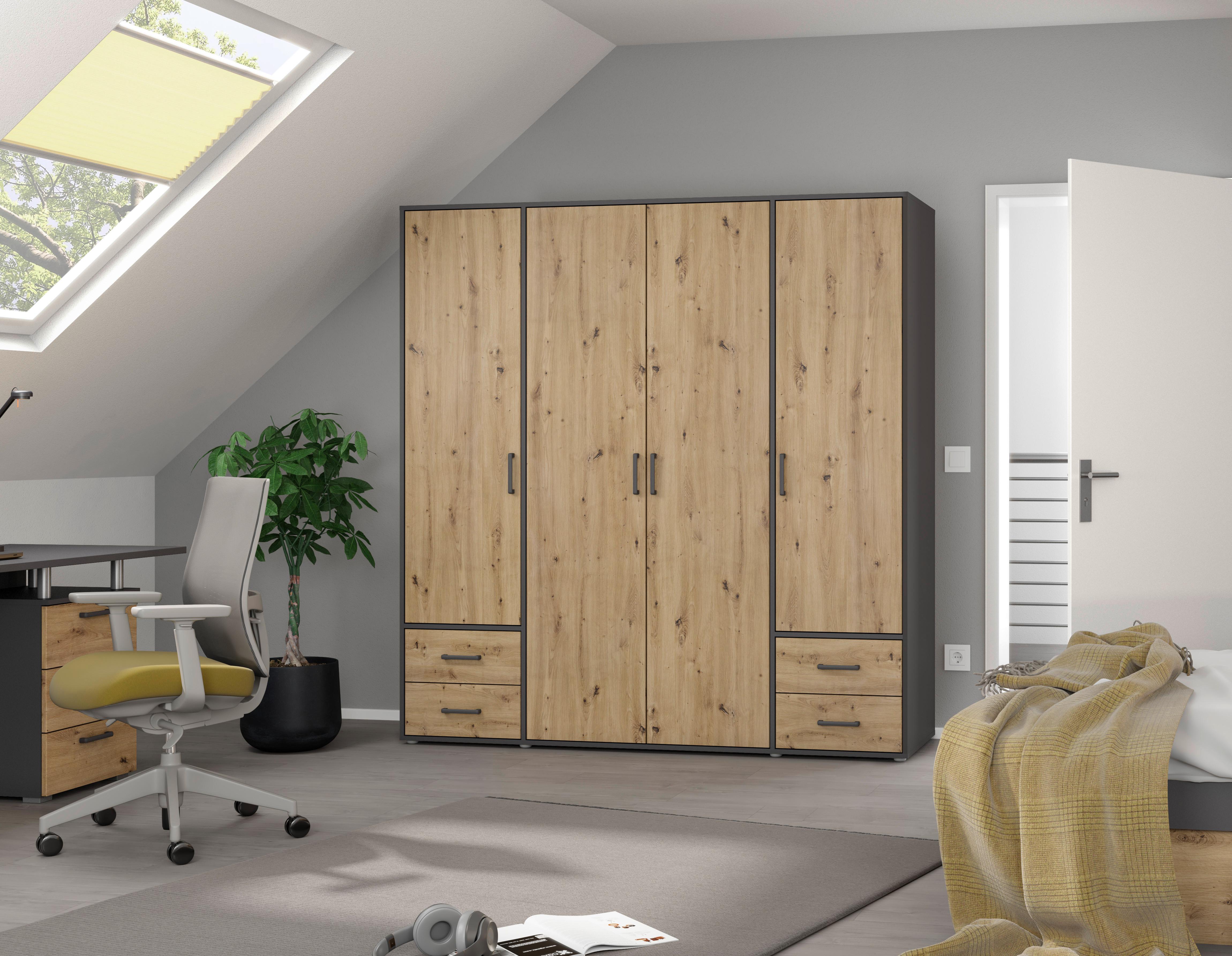 Drehtürenschrank Voyager Grau,eiche Artisan B: 187 cm - Eiche Artisan/Grau, MODERN, Holzwerkstoff (187/194/53cm) - Rauch Möbel