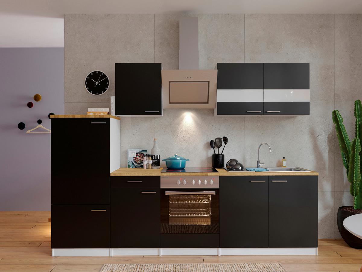 Küchenzeile Economy m. Geräten 270 cm Schwarz/Nussbaum Dekor - Nussbaumfarben/Schwarz, Basics, Holzwerkstoff (270cm) - Respekta