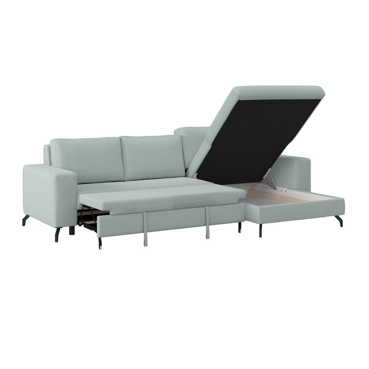 Ecksofa mit Bettkasten Cloud Salbeigrün Cord 290x178 cm - Salbeigrün, Trend, Textil (290/178cm)