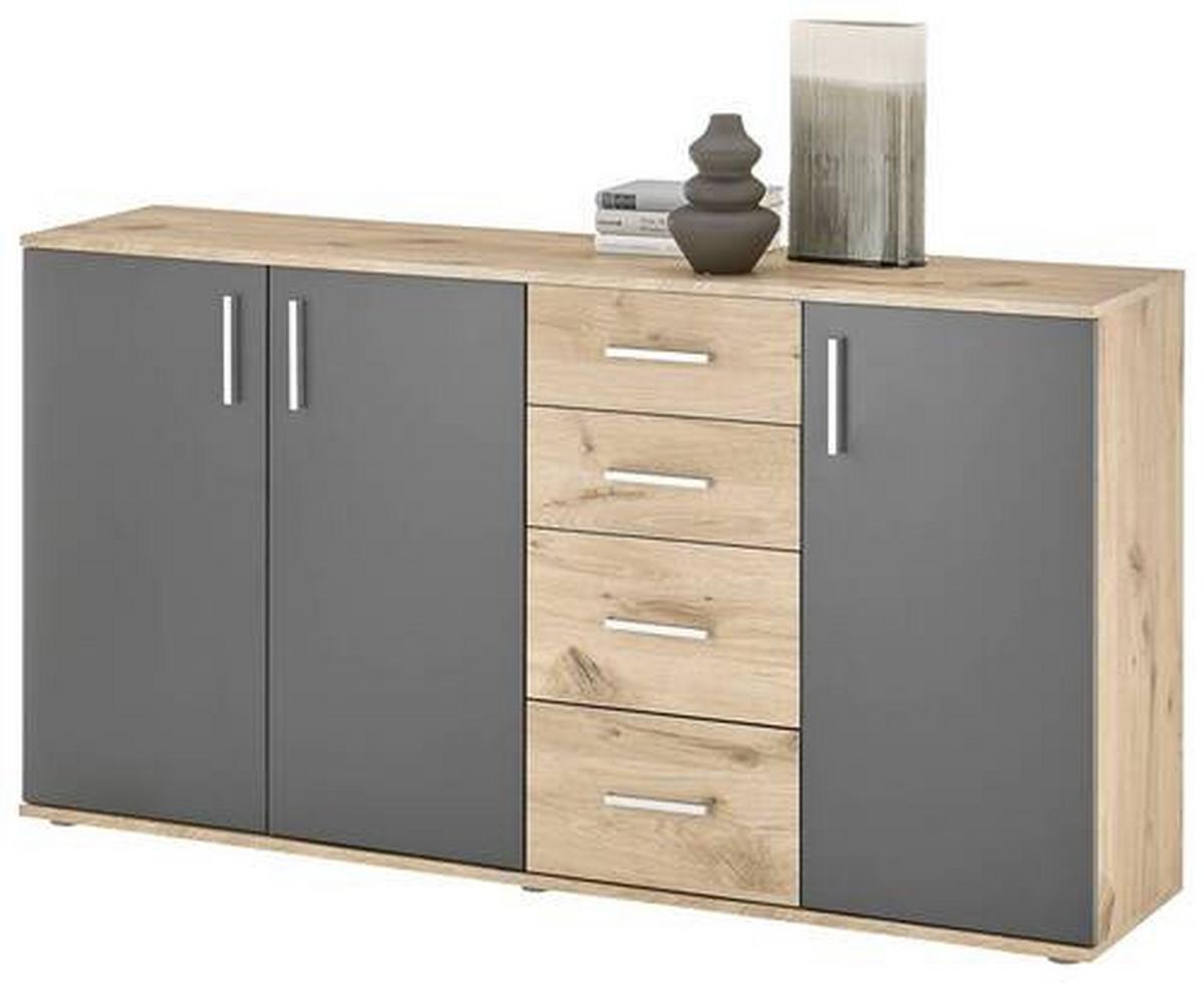 Kommode 160 cm Bc 1040 Eichefarben/Grau - Eichefarben/Silberfarben, Design, Holzwerkstoff (160/84/35cm) - MID.YOU