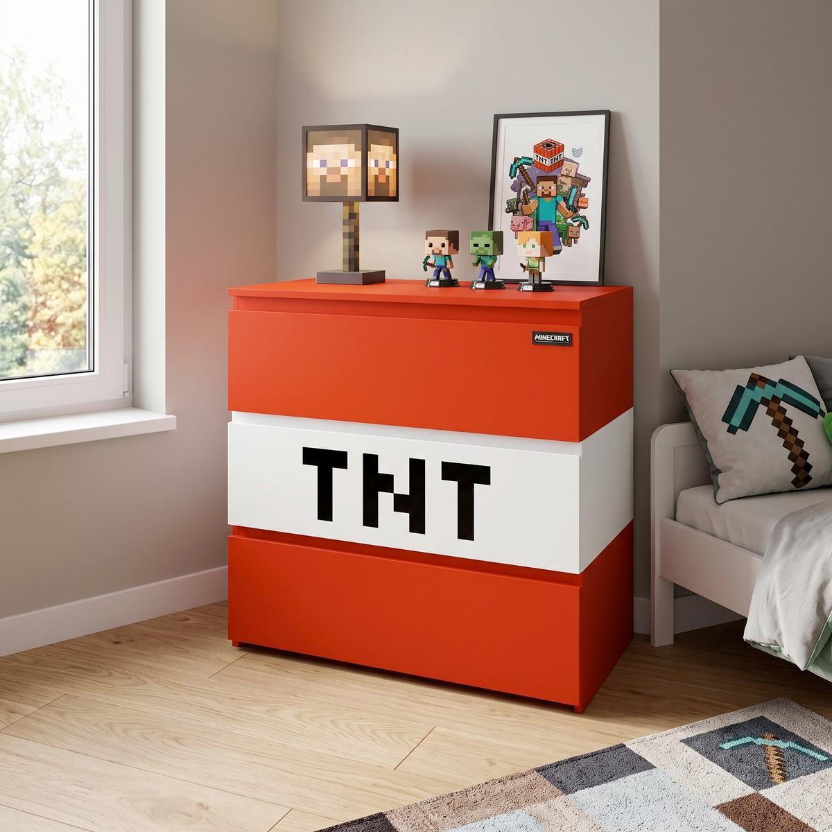Kommode 80cm Minecraft, Rot/Weiß - Rot, MODERN, Holzwerkstoff (80/76/41cm) - Minecraft