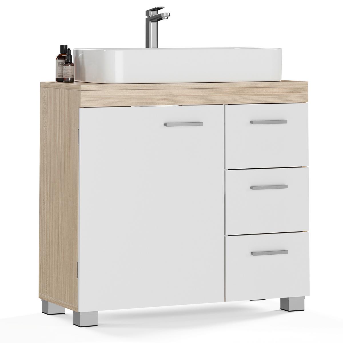 Waschbeckenunterschrank Bbk503k01v1 - Weiß/Grau, Trend, Holzwerkstoff (70/64/30cm) - MID.YOU