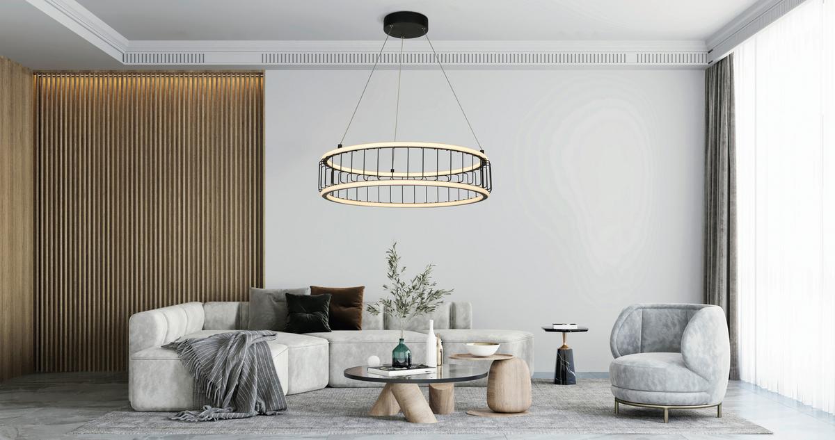 Led-pendelleuchte Circolo Cage Led 54214-1bk - Schwarz/Weiß, Design, Kunststoff/Metall (57,5/13,5/150cm)