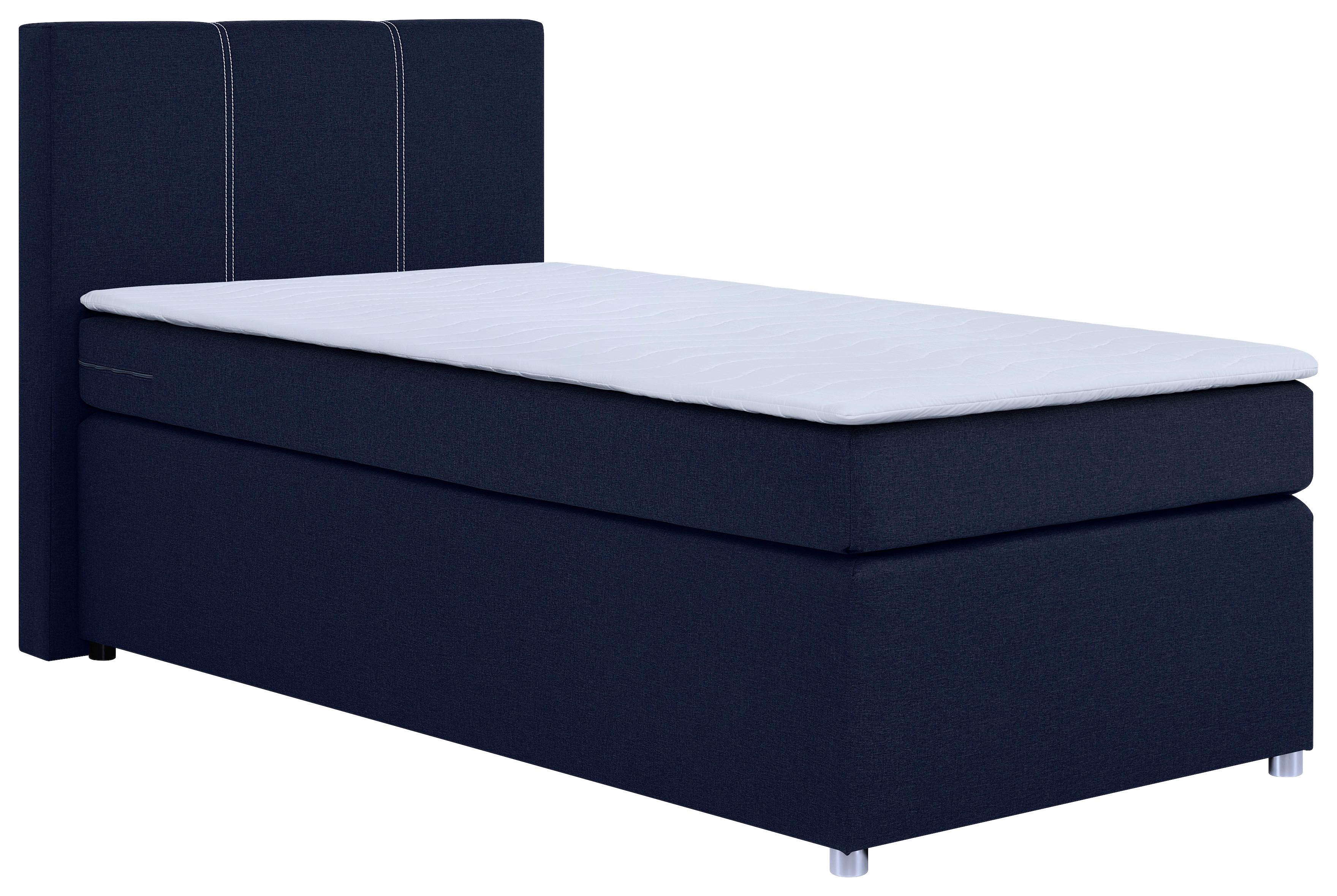 Boxspringbett Malta Mit Topper Blau, 90x200 Cm - Chromfarben/Blau, Basics, Holzwerkstoff/Textil (90/200cm) - P & B