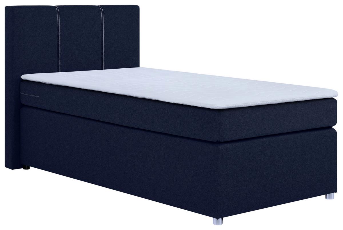 Boxspringbett Malta Mit Topper Blau, 90x200 Cm - Chromfarben/Blau, Basics, Holzwerkstoff/Textil (90/200cm) - P & B