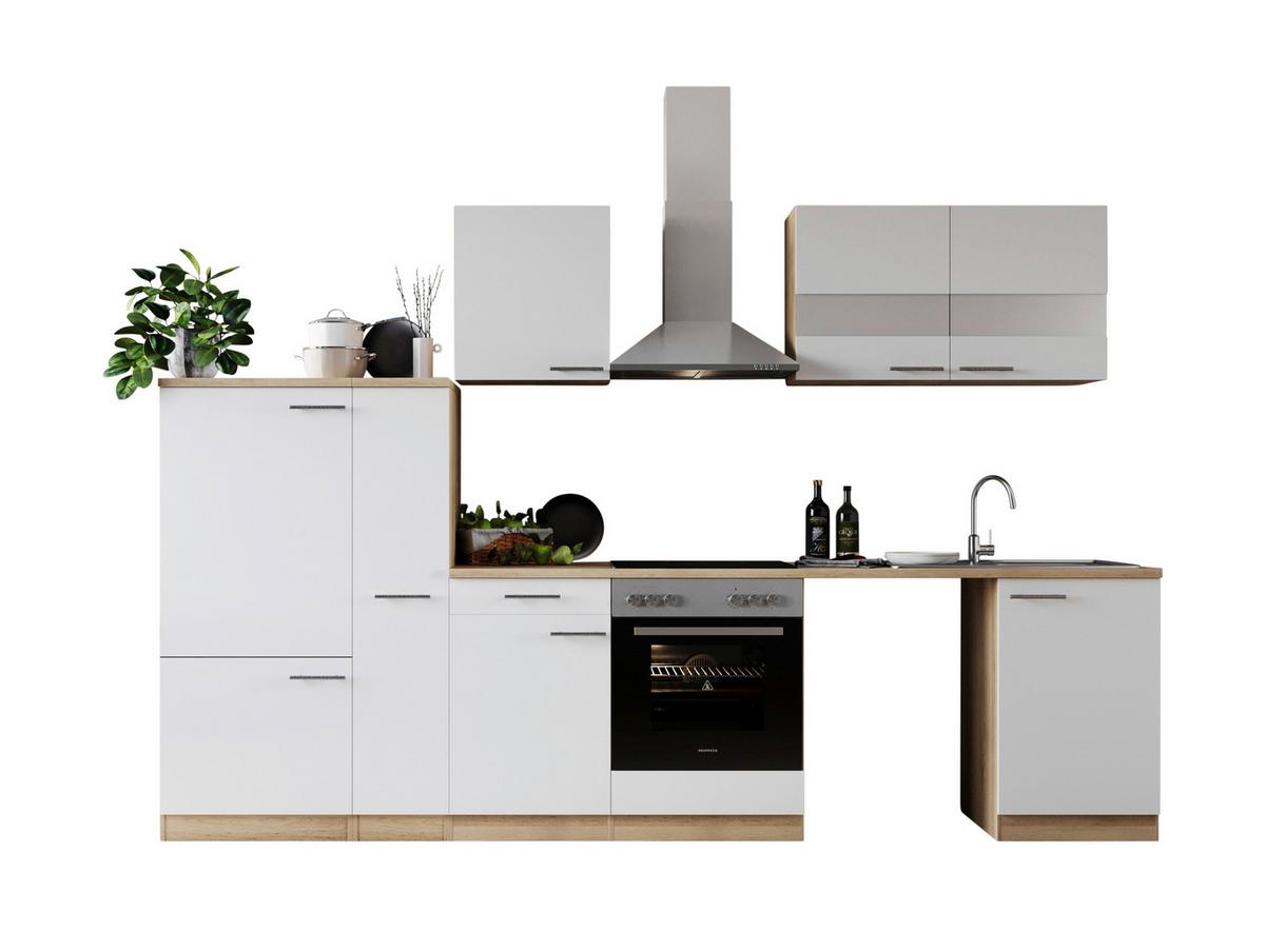 Küchenblock Merle Weiß B: 310 cm - Eichefarben/Weiß, Basics, Glas/Holzwerkstoff (310cm) - Respekta