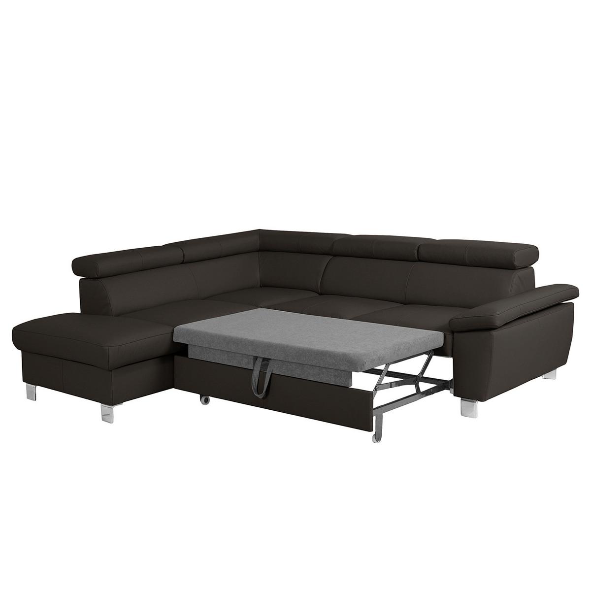 Ecksofa Lugano Teilleder Dunkelbraun 208x248 - Chromfarben/Dunkelbraun, Design, Leder/Textil (208/248cm) - Livetastic