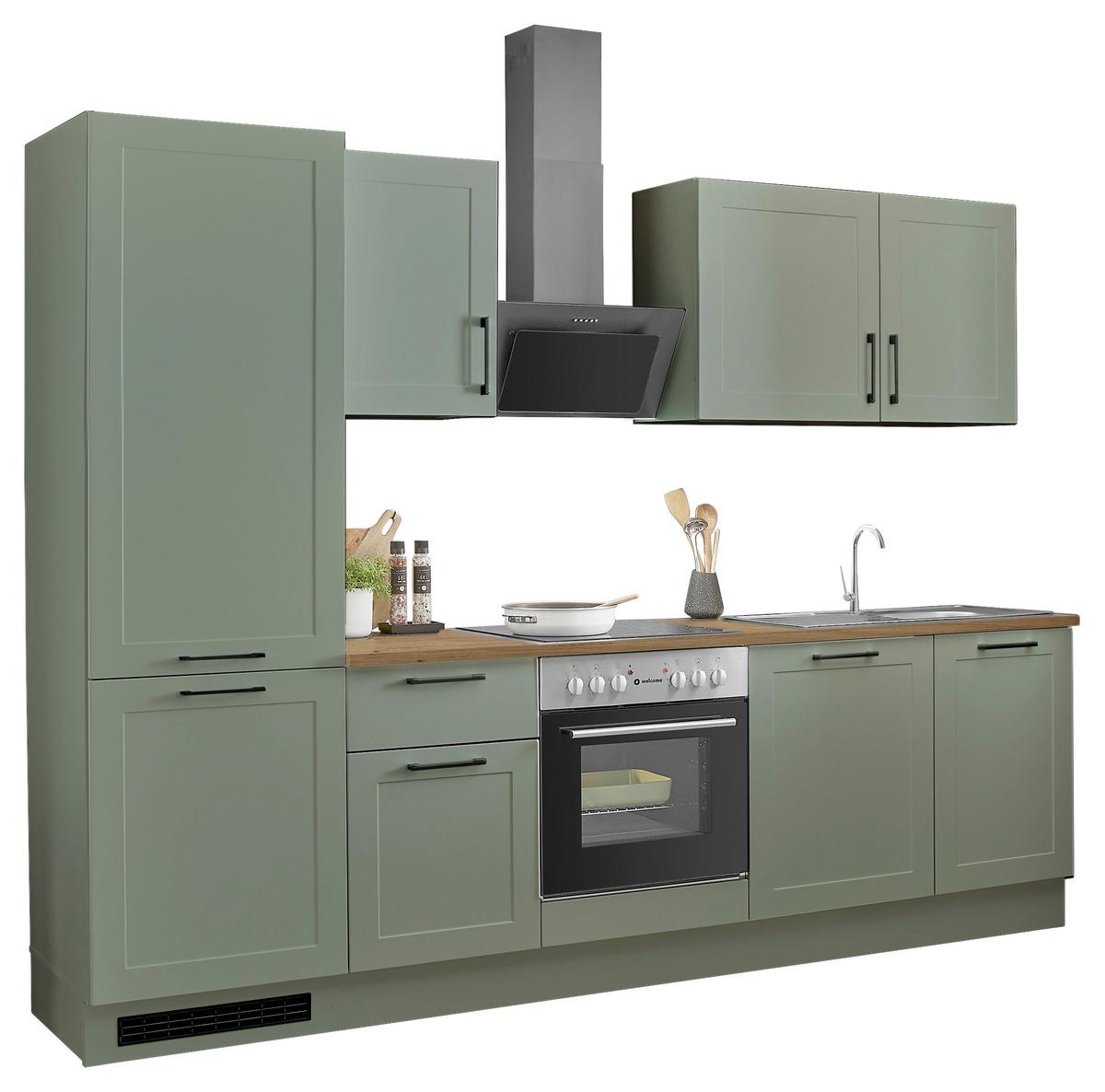 Küchenblock Marseille Grün/Eiche Dekor B: 280 cm - Eiche Artisan/Grün, Design, Holzwerkstoff (280cm) - MID.YOU