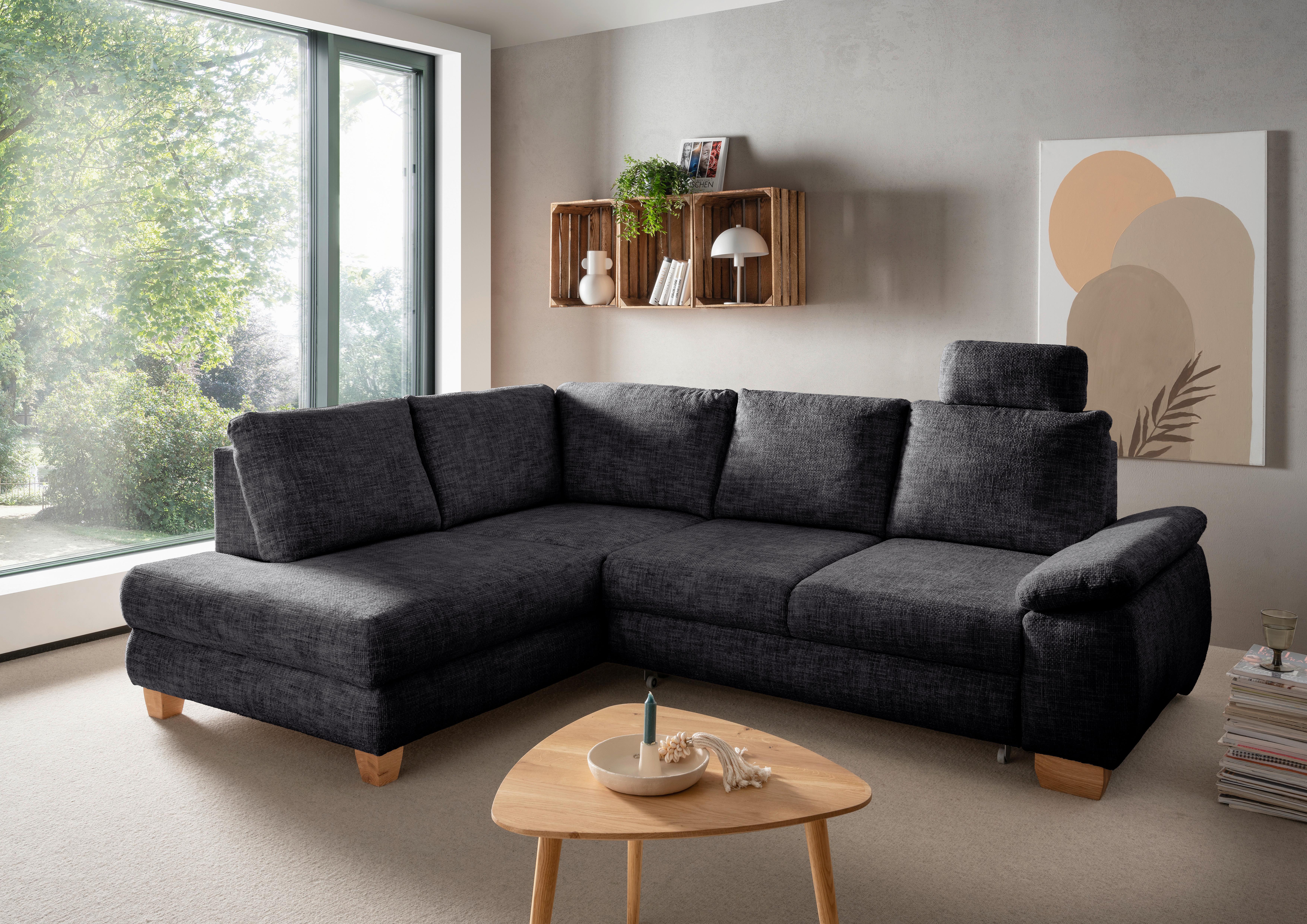 Eckschlafsofa Positano Schwarz S: 206x265 Cm - Wildeiche/Schwarz, MODERN, Textil (206/265cm) - Livetastic