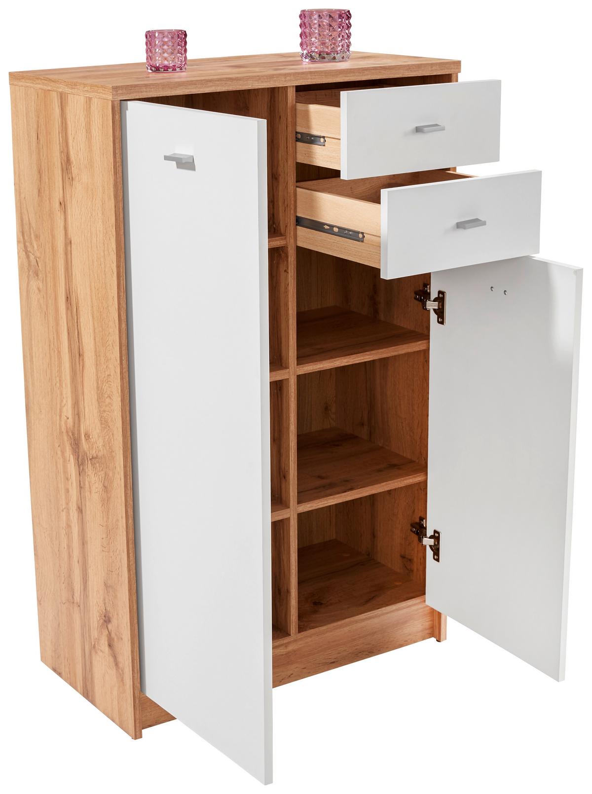 Kommode B 74cm 4-You New, Wotan Eiche Dekor/Weiß - Eichefarben/Schwarz, MODERN, Holzwerkstoff (74/111,4/35cm)