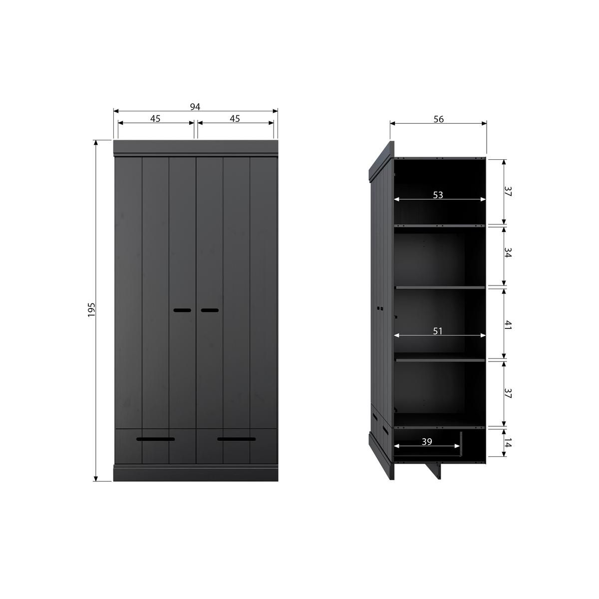 Drehtürenschrank Connect, Schwarz B: 94 Cm - Schwarz, Design, Holz (94/195/53cm) - Livetastic