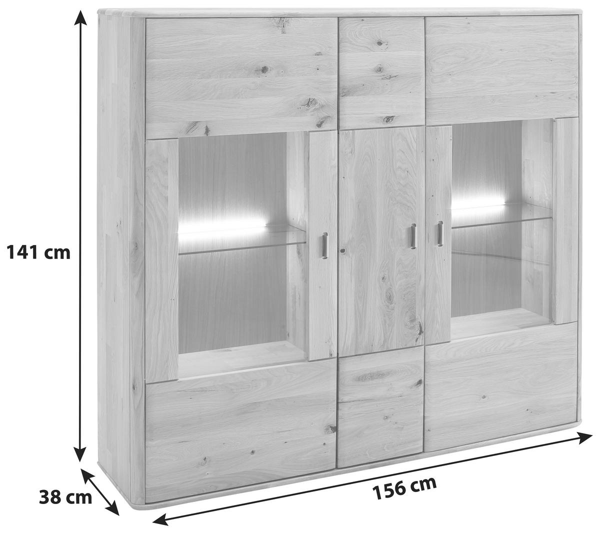 Highboard Massiv B: 156 cm Ravello Eichefarben - Eichefarben, Design, Glas/Holz (156/141/38cm) - Livetastic