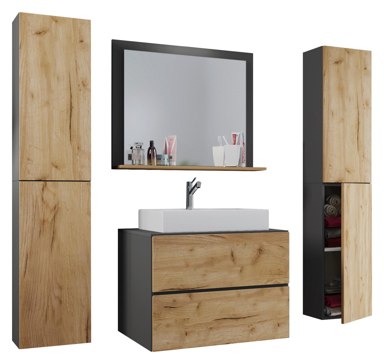 Badmöbel-Set 5-Tlg. Lendas B:147cm Anthrazit /Eiche Dekor - Honigeiche/Anthrazit, MODERN, Keramik/Holzwerkstoff (147cm) - MID.YOU