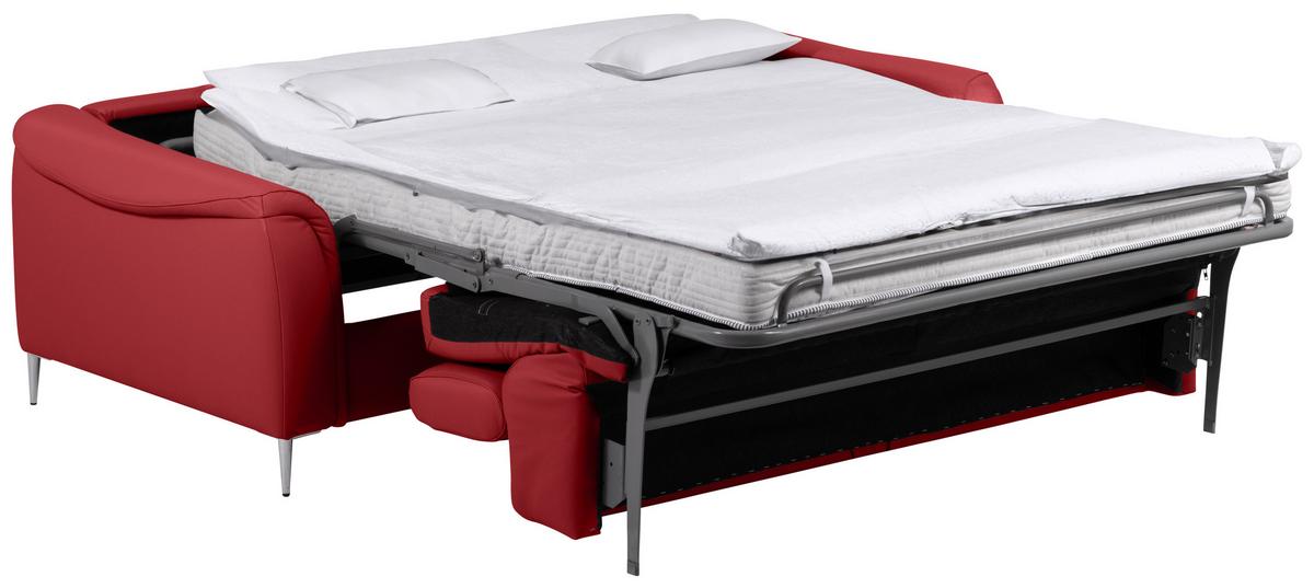 Schlafsofa Pafos Rot Lederlook, Rindsleder B: 203cm - Rot, Design, Leder/Textil (203/77-98/103cm) - MID.YOU