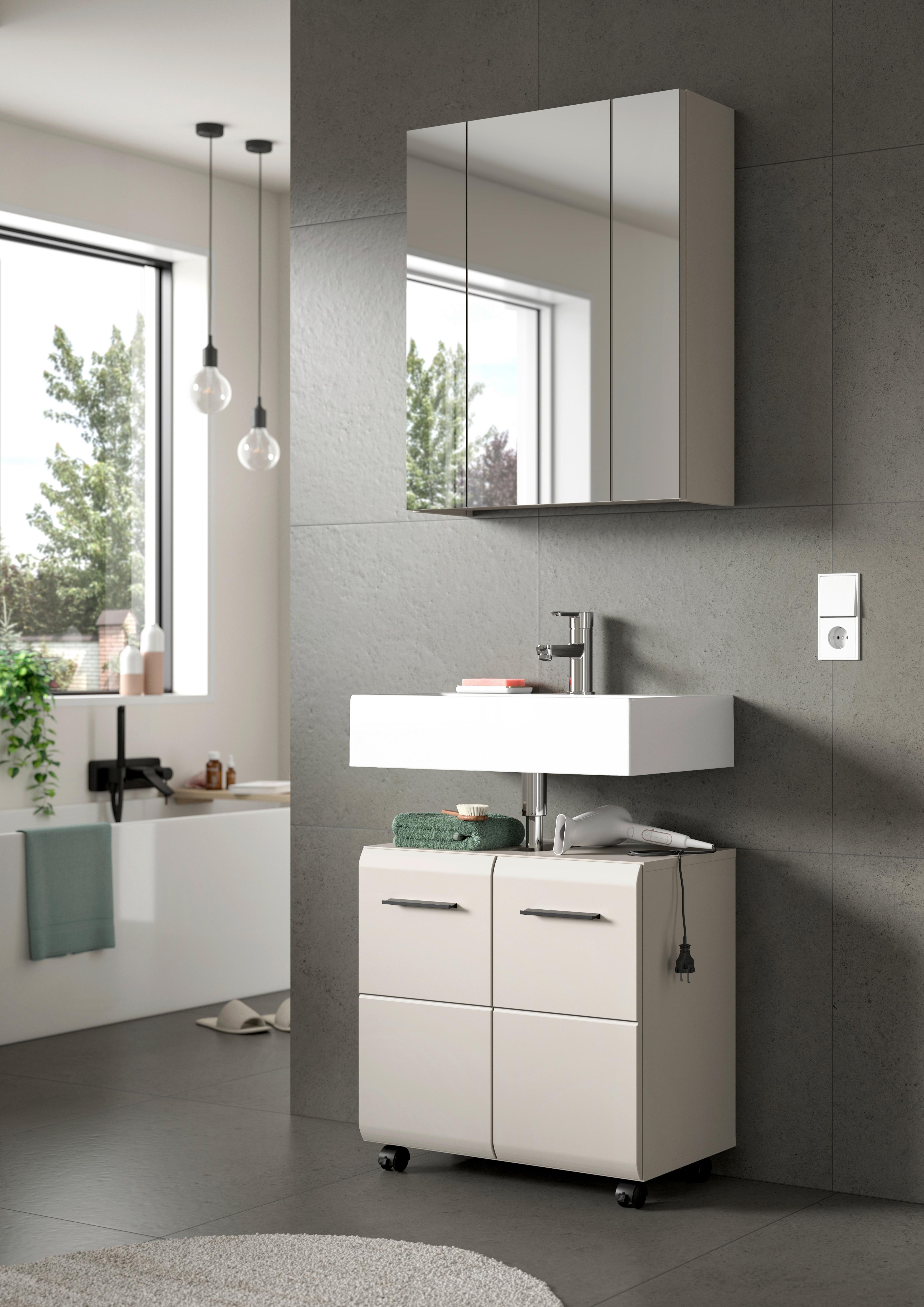 Badezimmer ICE Kaschmir, B: 60 cm - Kaschmir/Schwarz, Trend, Glas/Holzwerkstoff (60cm) - MID.YOU