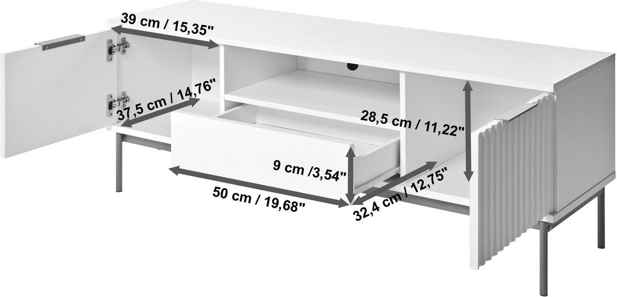 Lowboard Carve TV 140 B: 140 cm Weiß/Goldfarben - Goldfarben/Weiß, MODERN, Holzwerkstoff/Metall (140/50/50cm) - Livetastic
