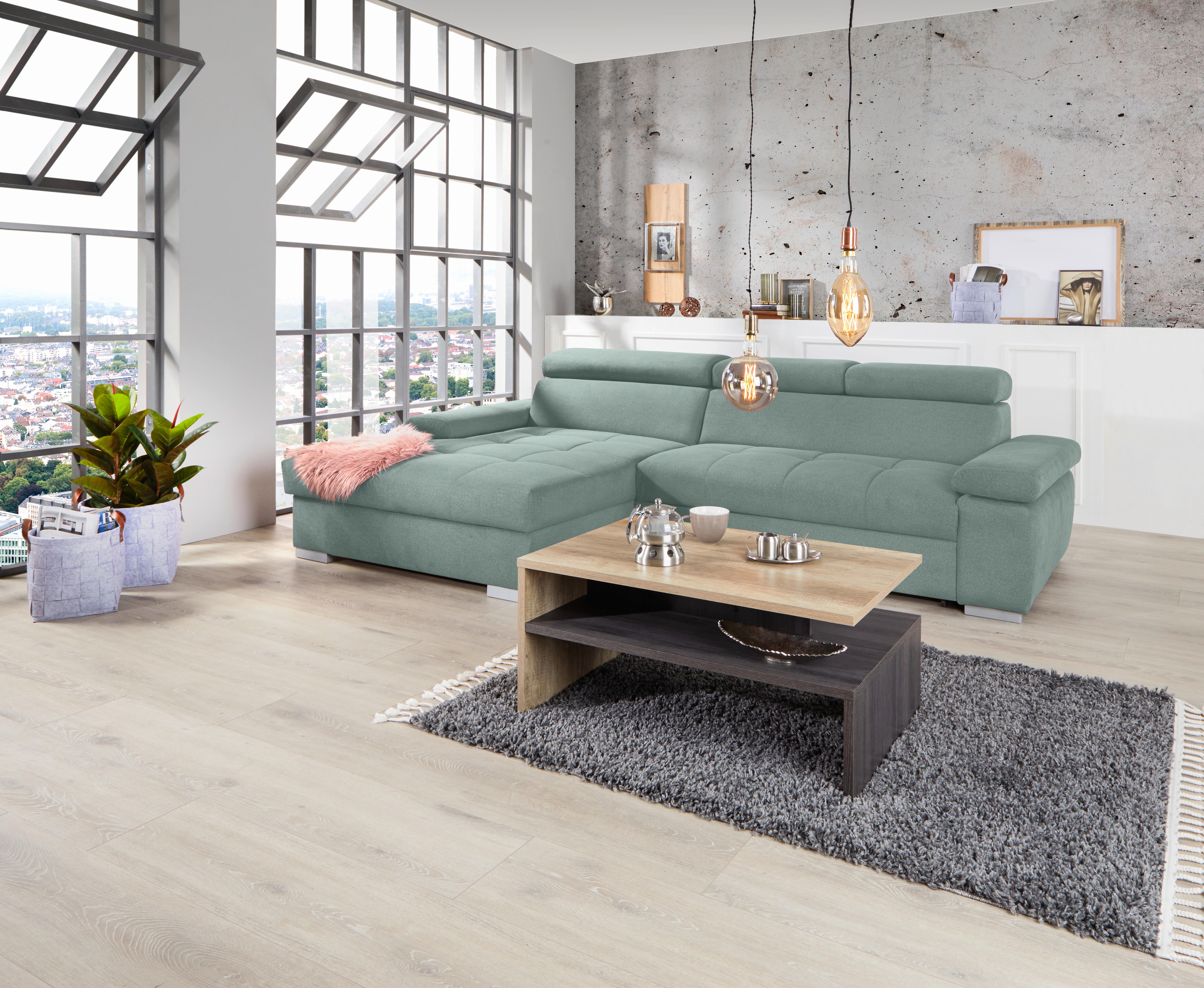 Ecksofa Mit Bettkasten Perry Grün 292x183 Cm - Silberfarben/Grün, Design, Textil (183/292cm) - Livetastic