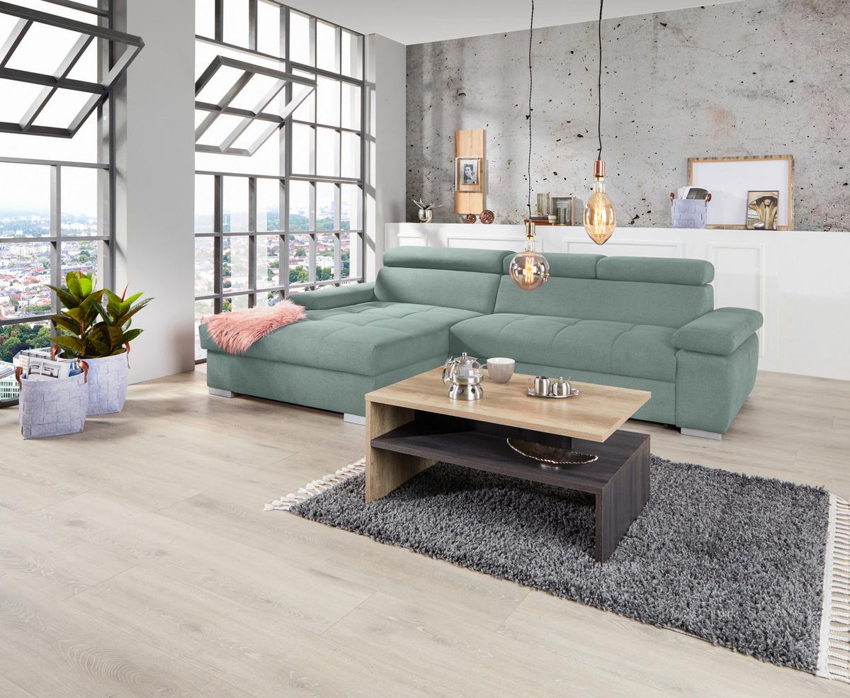 Ecksofa Mit Bettkasten Perry Grün 292x183 Cm - Silberfarben/Grün, Design, Textil (183/292cm) - Livetastic