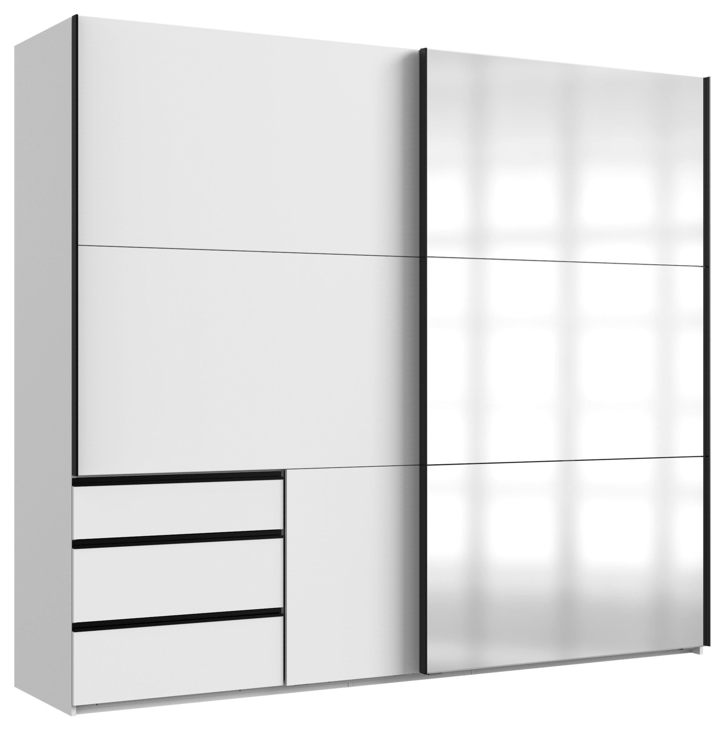 Schwebetürenschrank Level 36 A Weiß Dekor/Spiegel, B: 250m - Weiß, MODERN, Glas/Holzwerkstoff (250/216/65cm) - MID.YOU