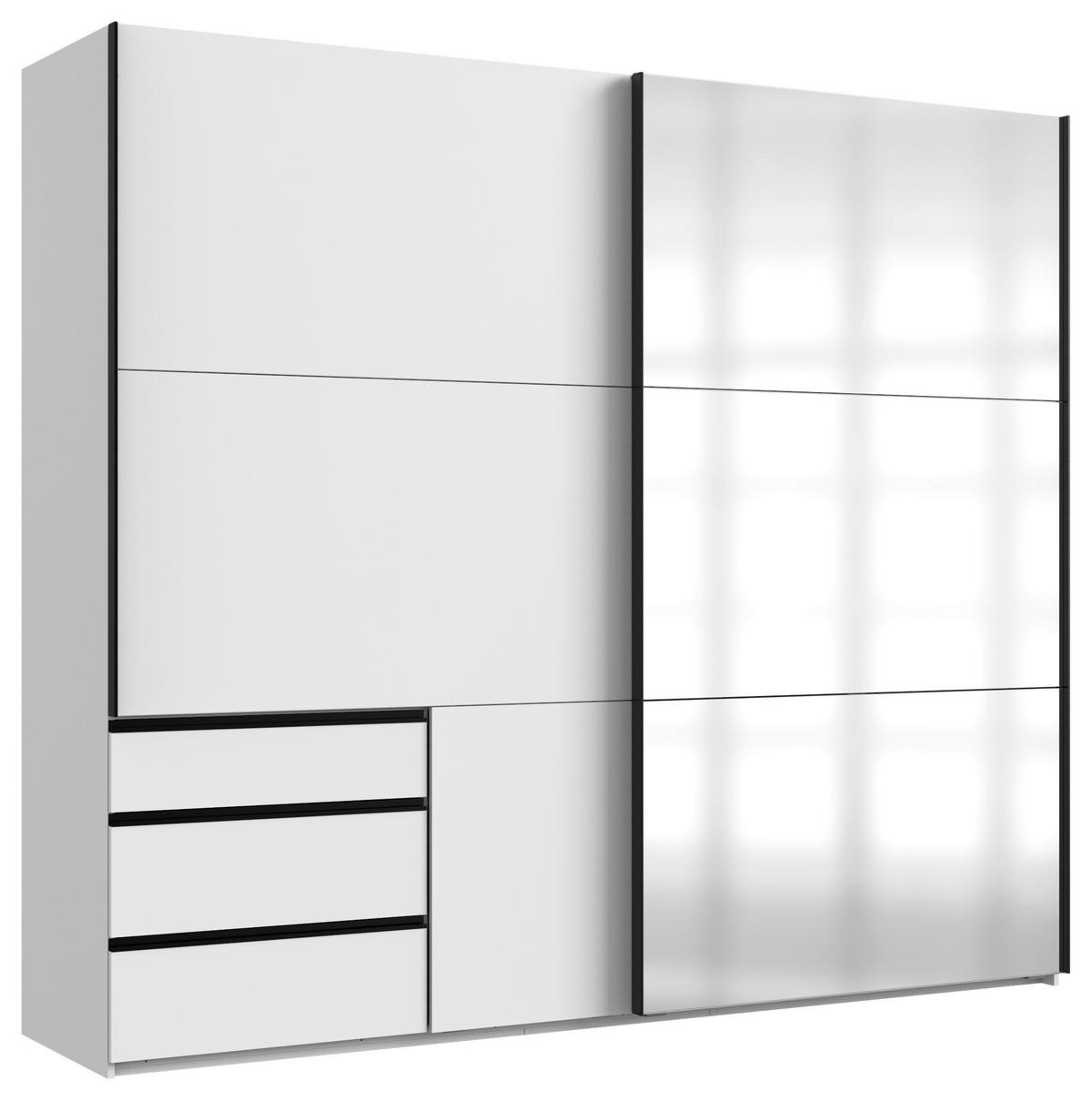 Schwebetürenschrank Level 36 A Weiß Dekor/Spiegel, B: 250m - Weiß, MODERN, Glas/Holzwerkstoff (250/216/65cm) - MID.YOU