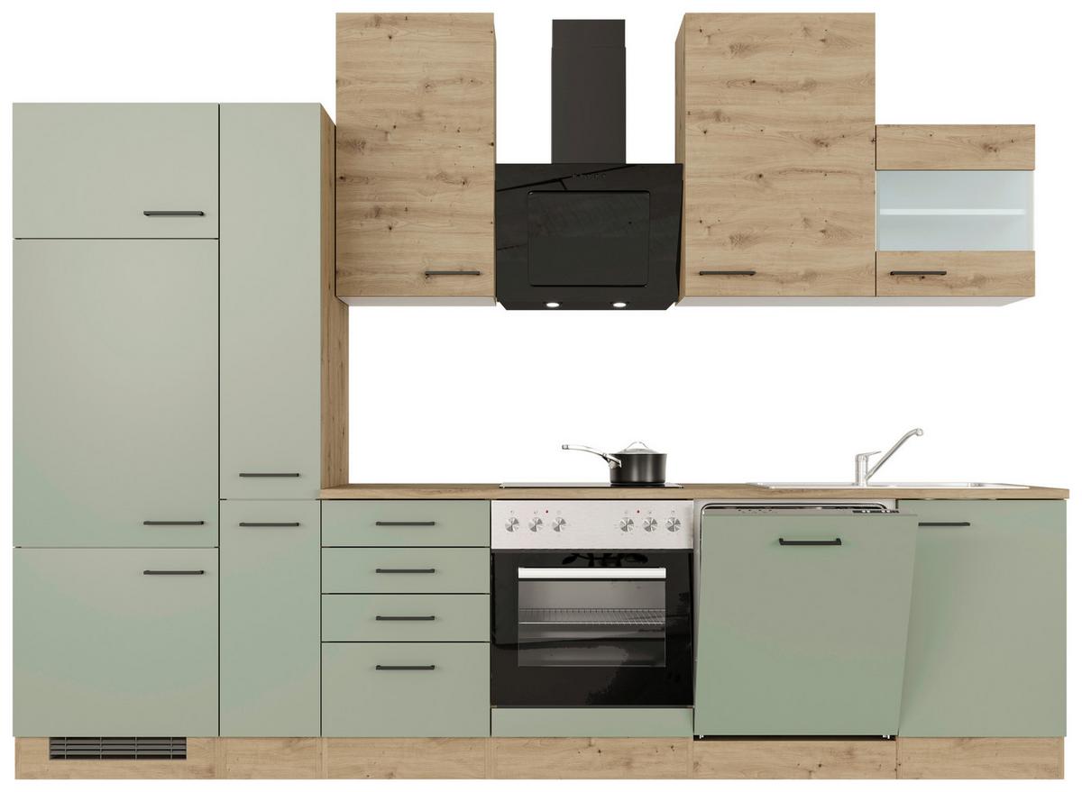 Kuchynský blok CARA bez spotrebičov, šírka 310 cm - čierna/zelená, Konventionell, kov/kompozitné drevo (310/234/60cm)