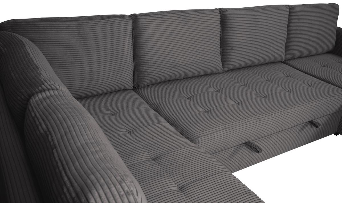 Souprava U MALTE, levá, šedý manšestr - šedá/černá, Moderní, textil/plast (178/305/155cm) - Based