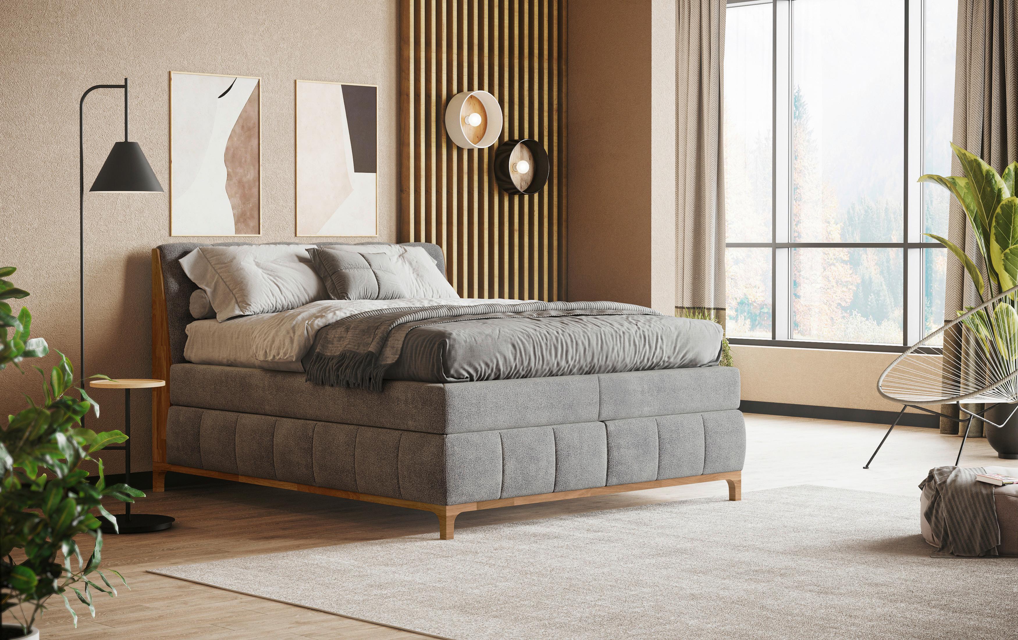 Boxspringbett Moon mit Topper 180x200 cm - Eichefarben/Silberfarben, MODERN, Holz/Holzwerkstoff (180/200cm) - MID.YOU