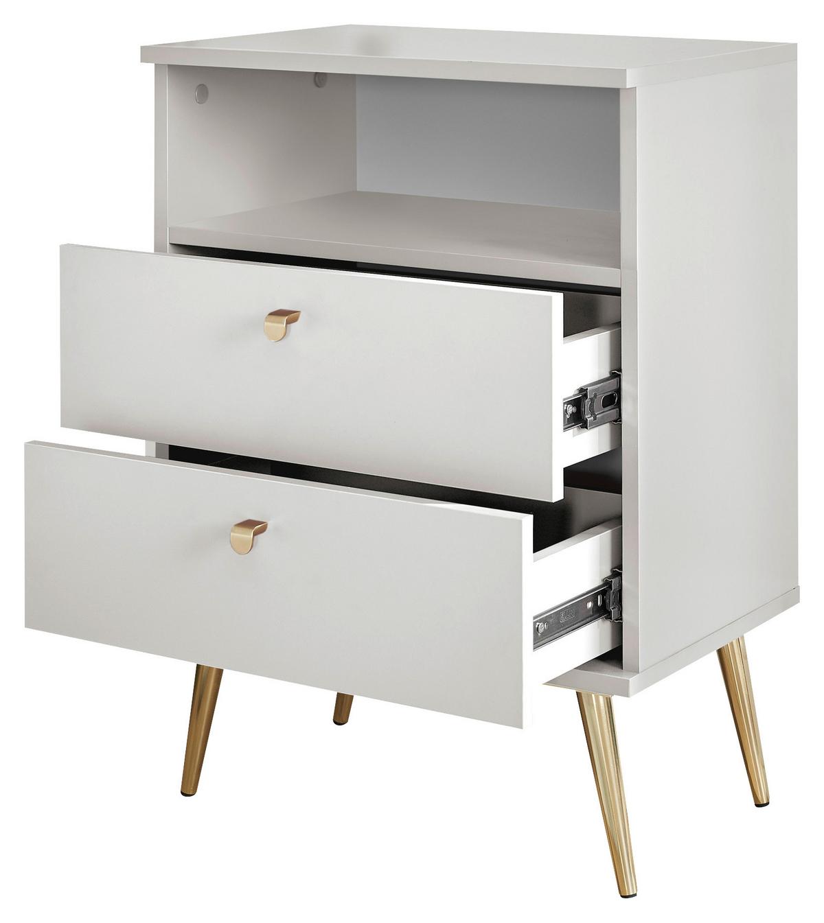 Nočný stolík LAILA biely - biela/mosadzná, Konventionell, kov/kompozitné drevo (50/70/34cm)