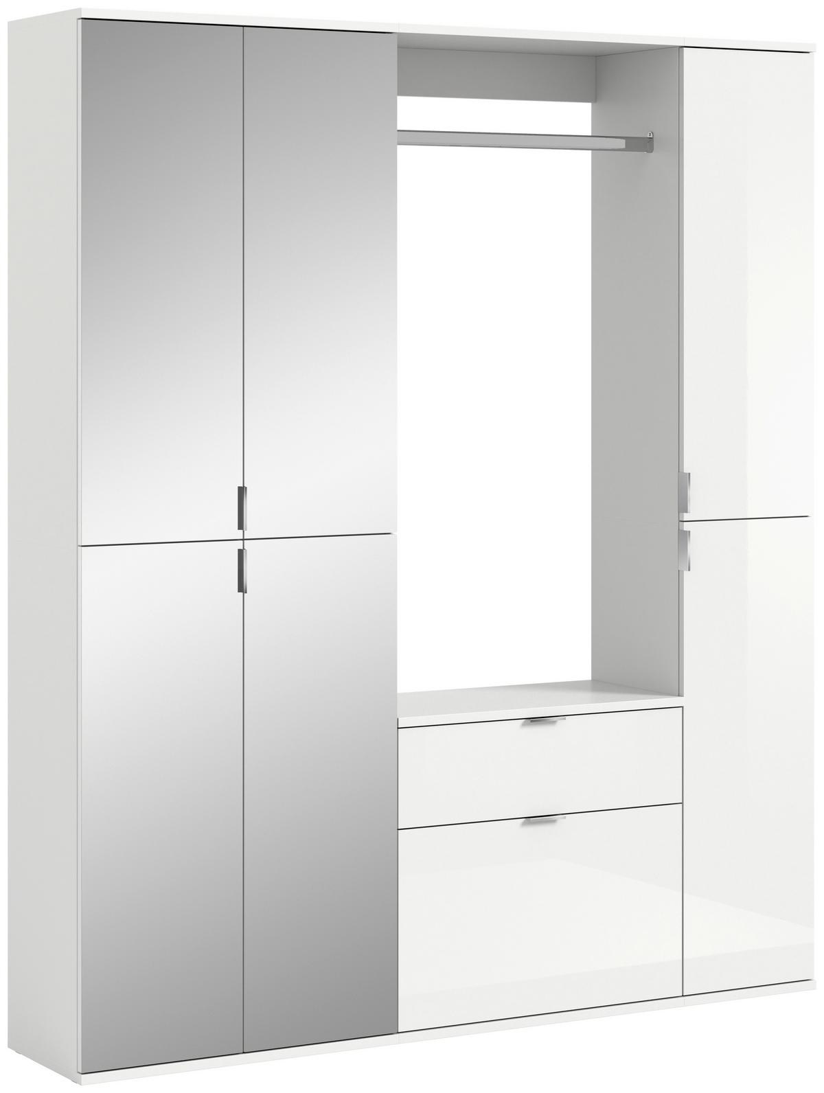 Garderobe Projekt X Weiß B: 152 Cm - Weiß Hochglanz, MODERN, Glas/Holzwerkstoff (152/193/34cm) - MID.YOU