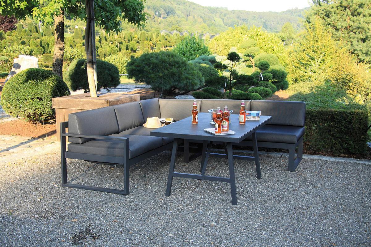 Loungegarnitur Signature Aus Metall Mit Kissen - Anthrazit/Silberfarben, Basics, Holz/Textil (130/63/240cm) - Acamp