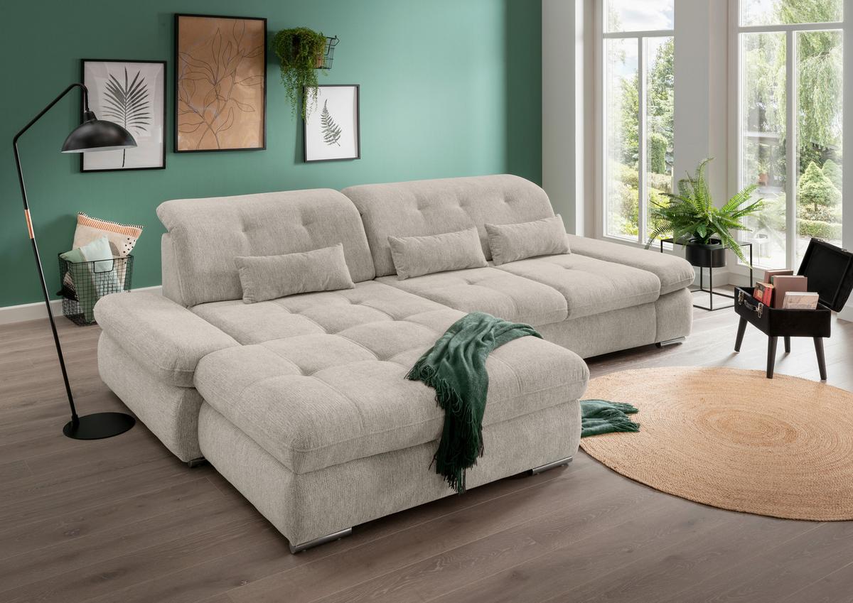 Ecksofa Dalida Beige S: 196x300 cm - Chromfarben/Beige, Design, Textil (196/300cm) - Livetastic