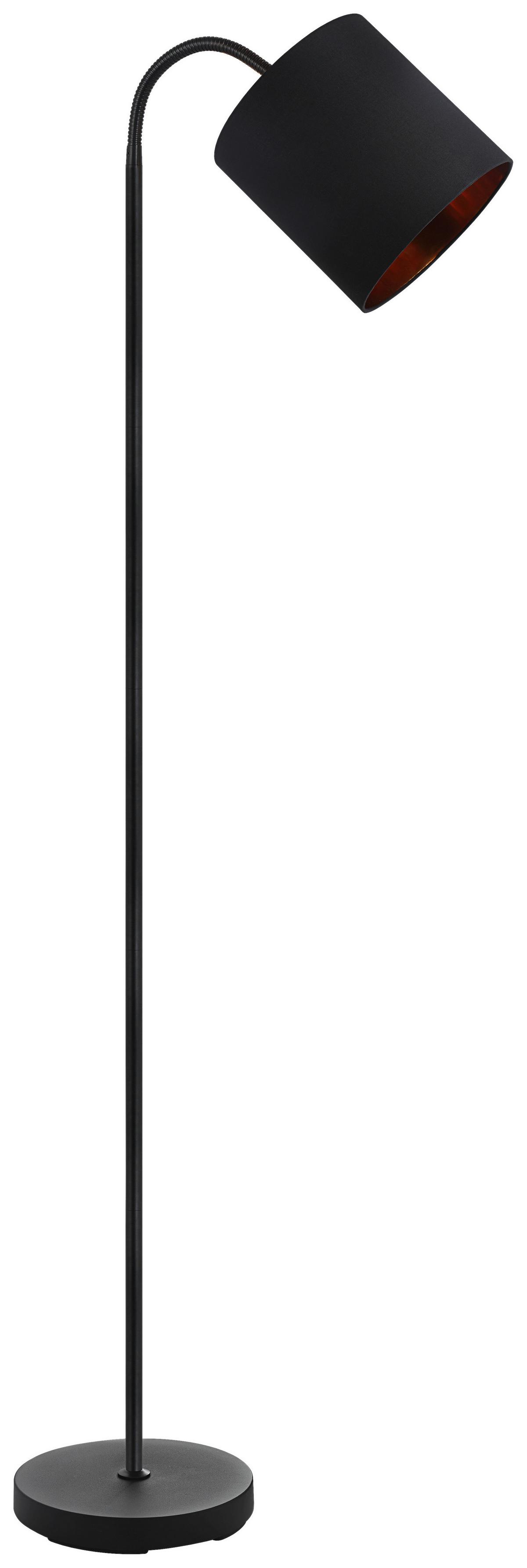 Stojacia lampa Goldi, E27 max. 25W - čierna/zlatá, Modern, kov/textil (22/20/173cm) - Mömax