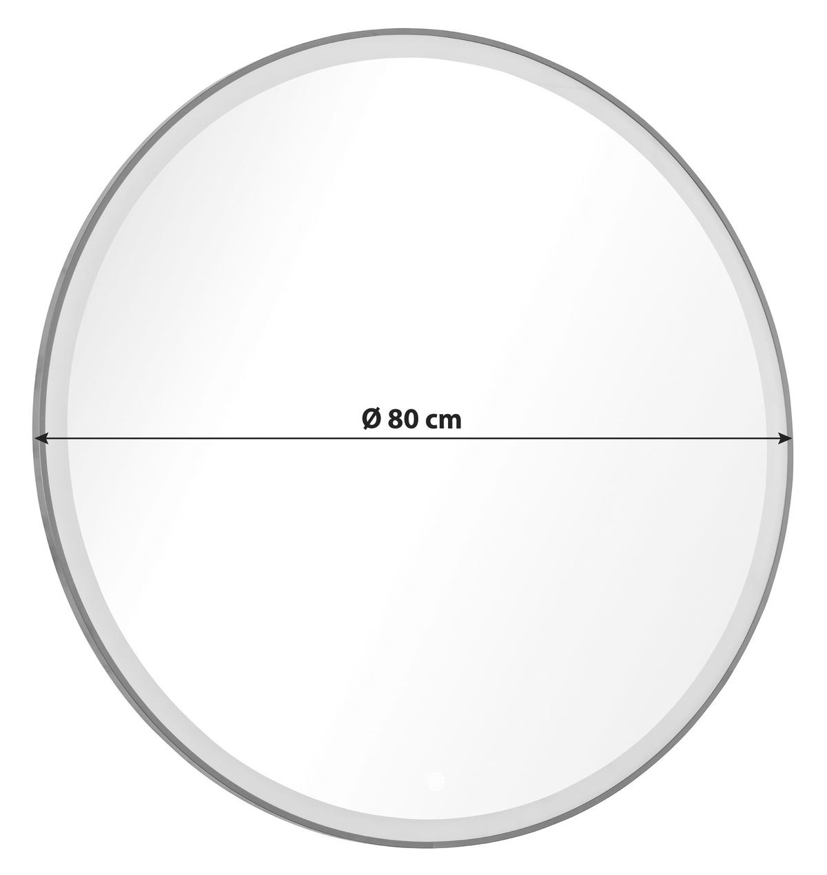 Wandspiegel New York Rund DM: 80cm Glas Schwarz + Rahmen Led - Schwarz, MODERN, Glas (80/80/3cm) - MID.YOU