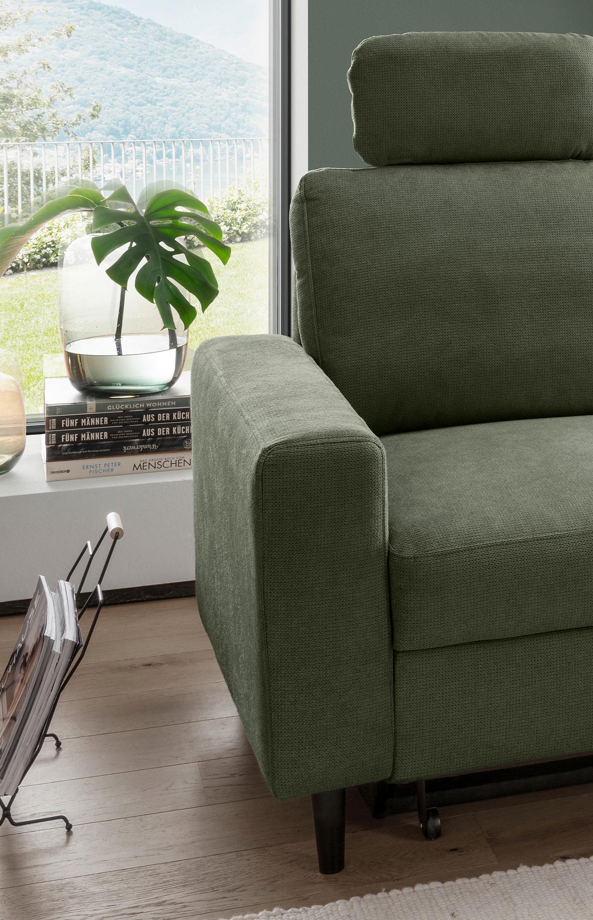 Eckschlafsofa Passione Dunkelgrün S: 234x147 cm - Dunkelgrün/Schwarz, MODERN, Textil (234/147cm) - Livetastic