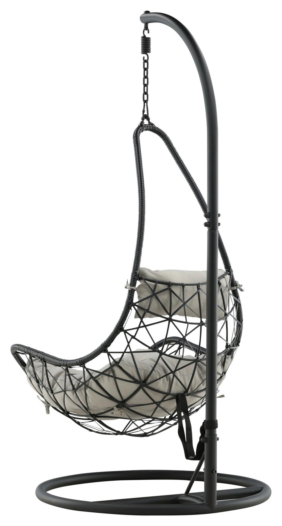 Hängesessel Mit Gestell Vide Mit Sitz- Und Rückenkissen - Schwarz/Grau, KONVENTIONELL, Kunststoff/Textil (95/196/95cm) - Gardenson