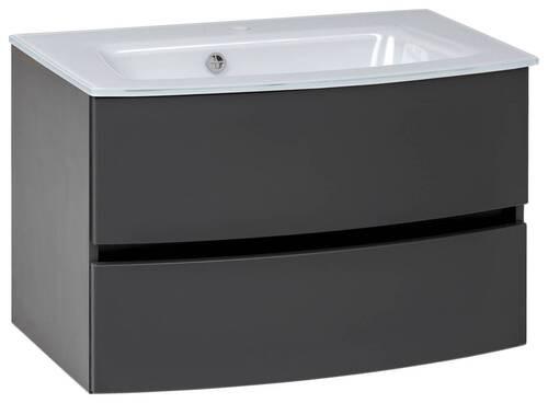 Waschbecken mit Unterschrank Kopenhagen B: 80 cm Grau/Weiß - Graphitfarben/Weiß, KONVENTIONELL, Glas/Holzwerkstoff (80cm) - Held