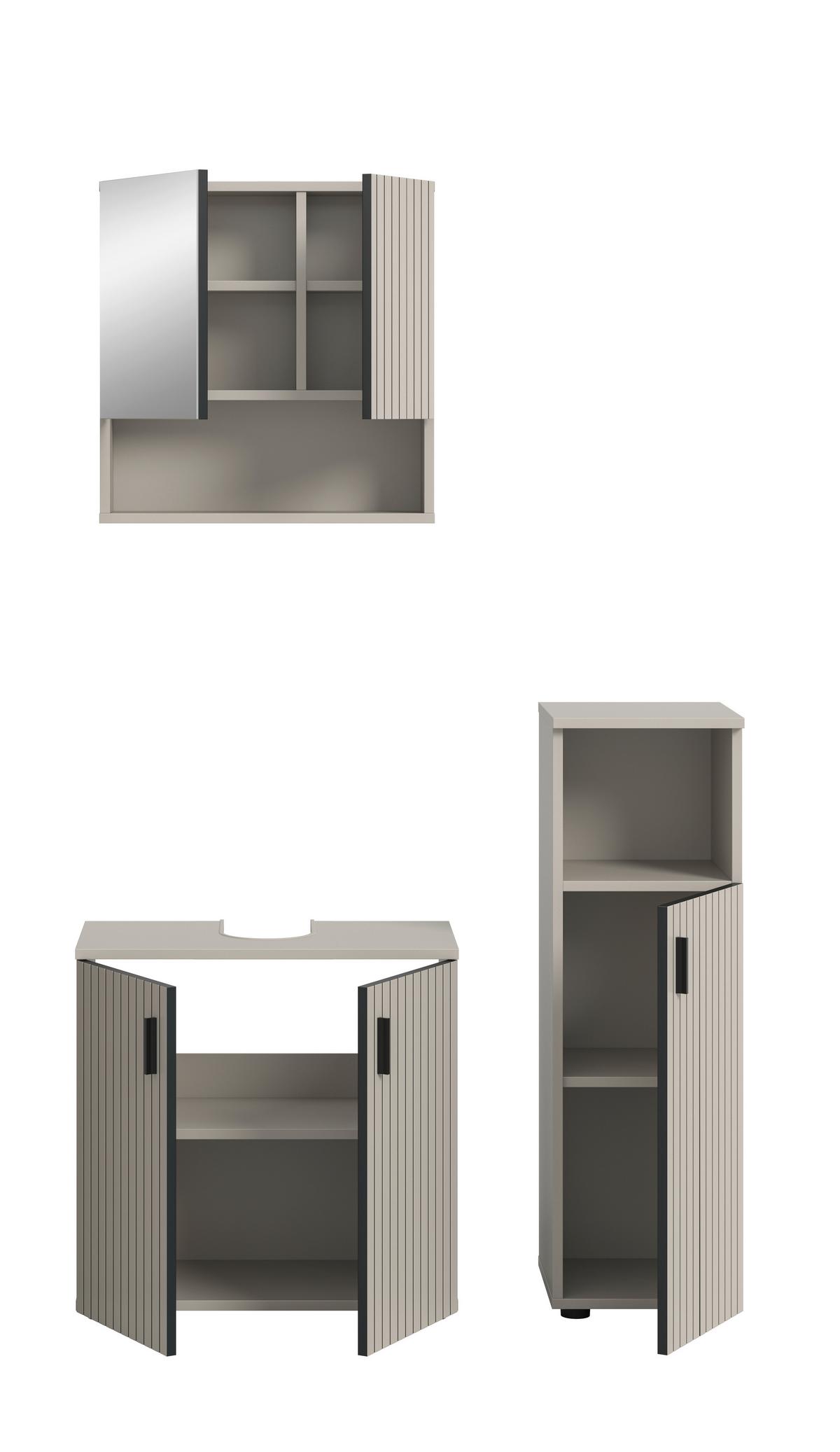 Badezimmer Mone Kaschmir/Schwarz B: 90cm - Kaschmir/Schwarz, Trend, Glas/Holzwerkstoff (90cm) - MID.YOU