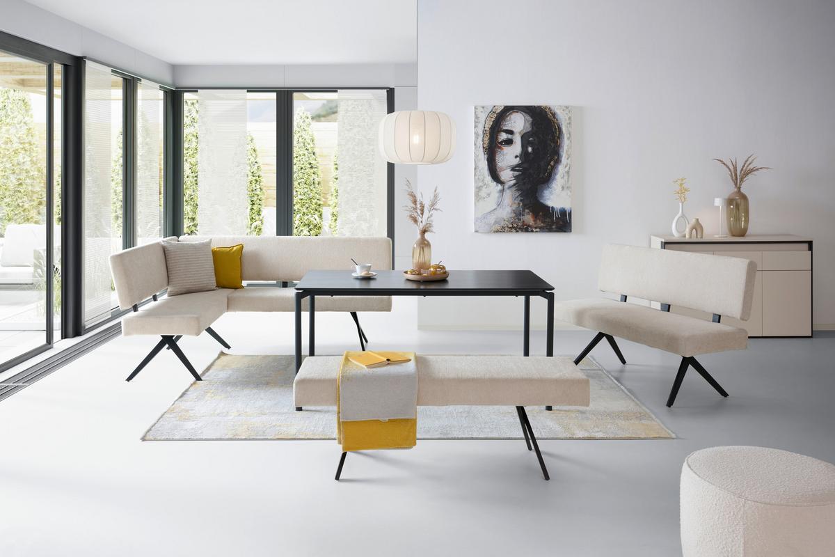 Eckbank Chios - Beige/Schwarz, KONVENTIONELL, Textil/Metall (150/190cm) - MID.YOU