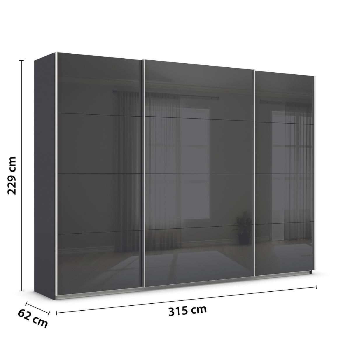 Tolóajtós Szekrény Feldkirch  315/229 Cm - magasfényű antracit/antracit, Modern, faalapú anyag/Üveg (315/229/62cm)