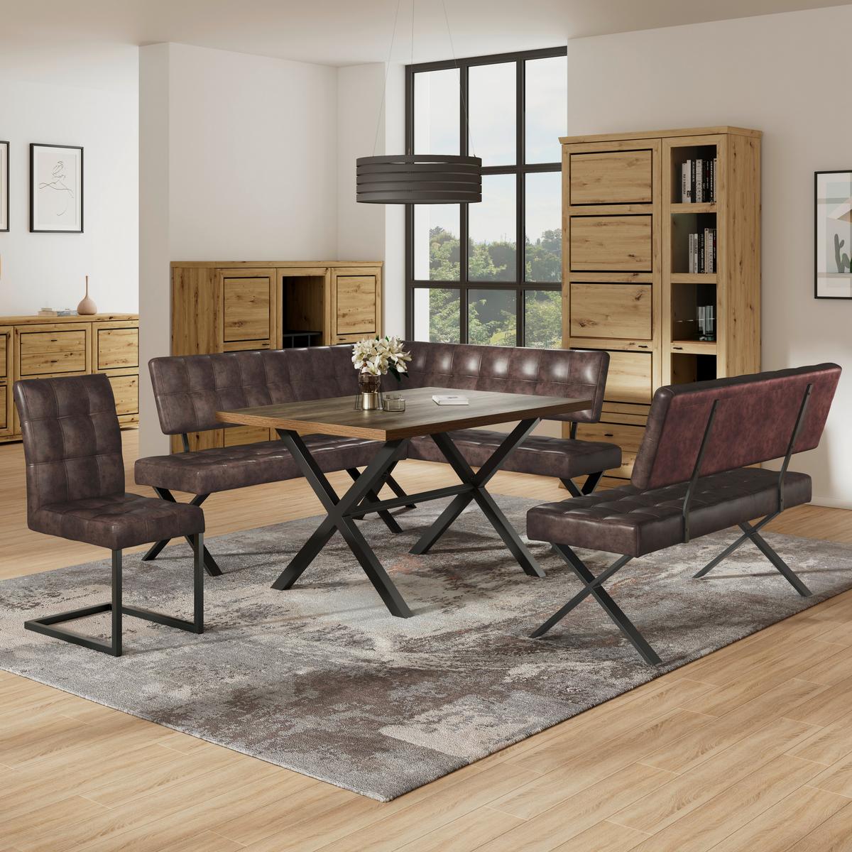 Sitzbank Mit Lehne Vintage Braun Lederlook Donna B: 140cm - Anthrazit/Braun, MODERN, Textil/Metall (140/93/61cm)