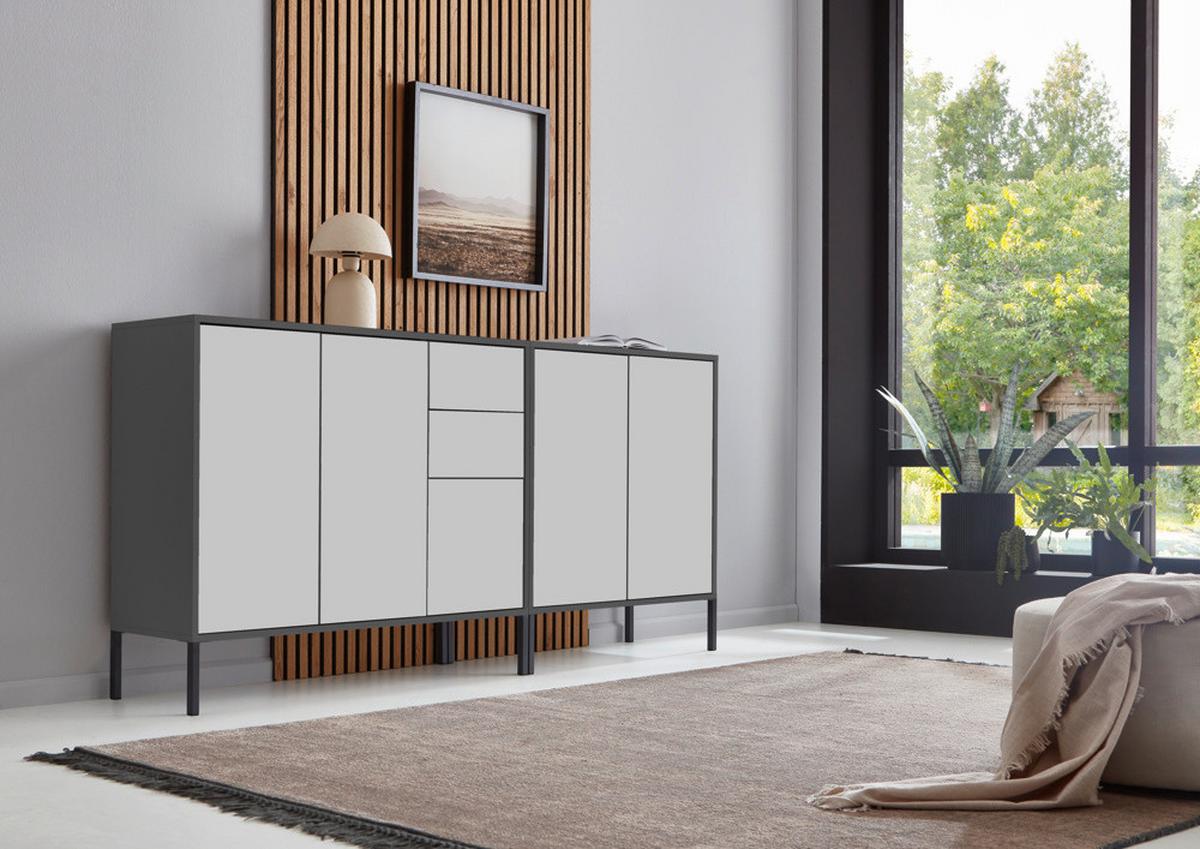 Sideboard Mailand Anthrazit/weiß B: 184,5cm - Anthrazit/Weiß, MODERN, Holzwerkstoff (184,5/86/33cm) - MID.YOU