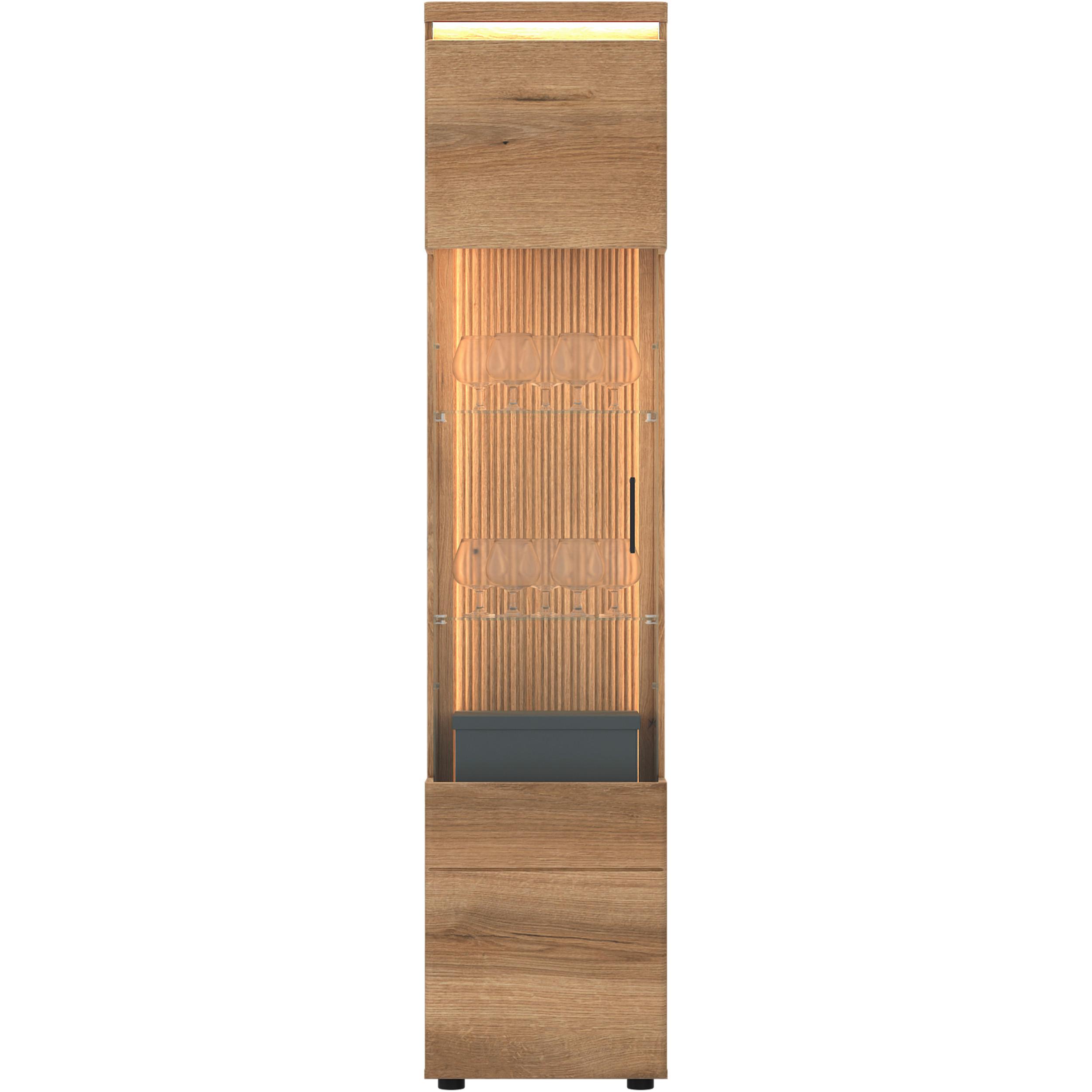 VITRINE Molina Eiche Dekor B: 45cm - Eichefarben/Schwarz, Basics, Glas/Holzwerkstoff (45/201,5/35,6cm)