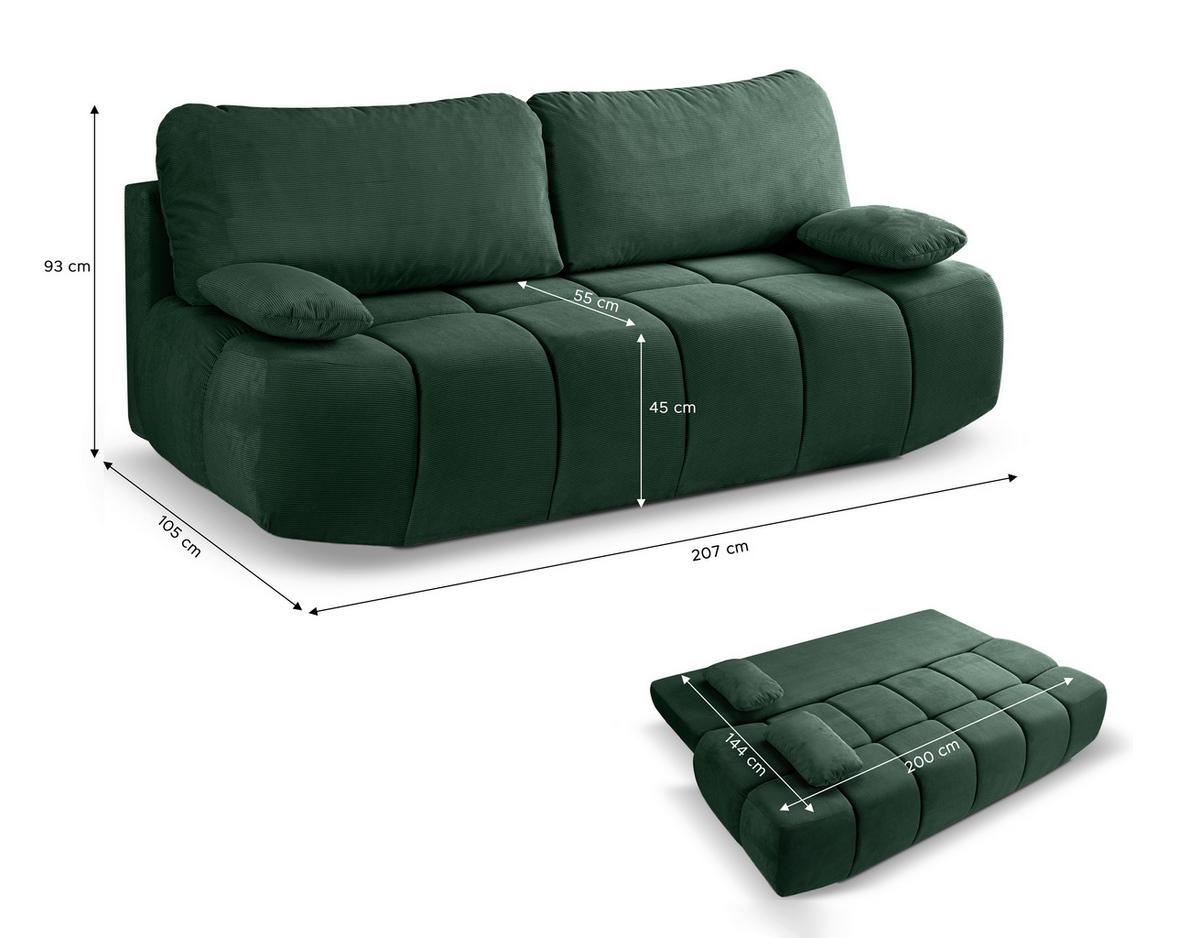 Schlafsofa Lauder Smaragdgrün B: 207cm - Smaragdgrün/Schwarz, Basics, Holz/Textil (207/93/105cm) - MID.YOU